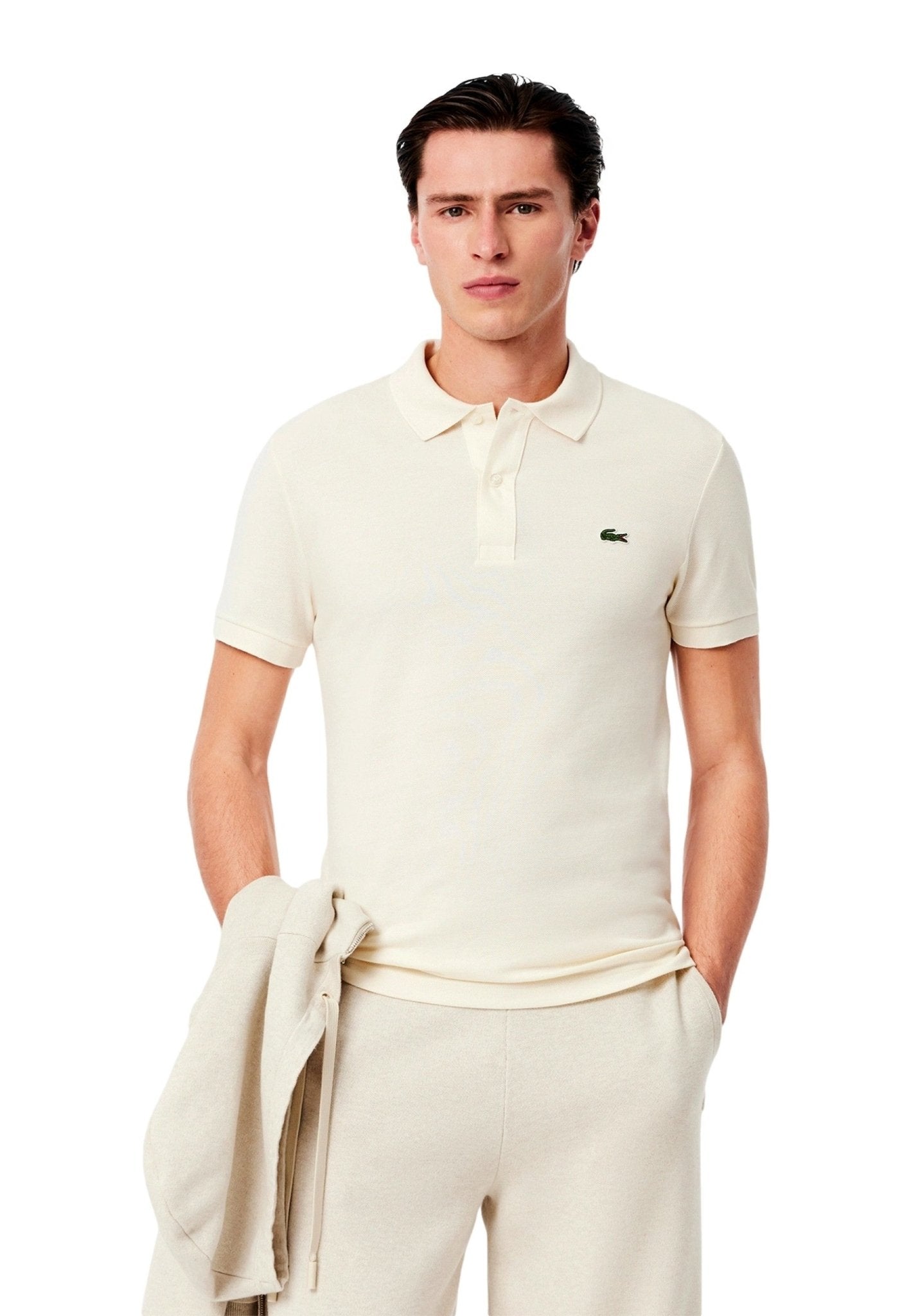POLO LACOSTE BEIGE SLIM FIT LIGHT POLO SHIRT - AREA ZERO