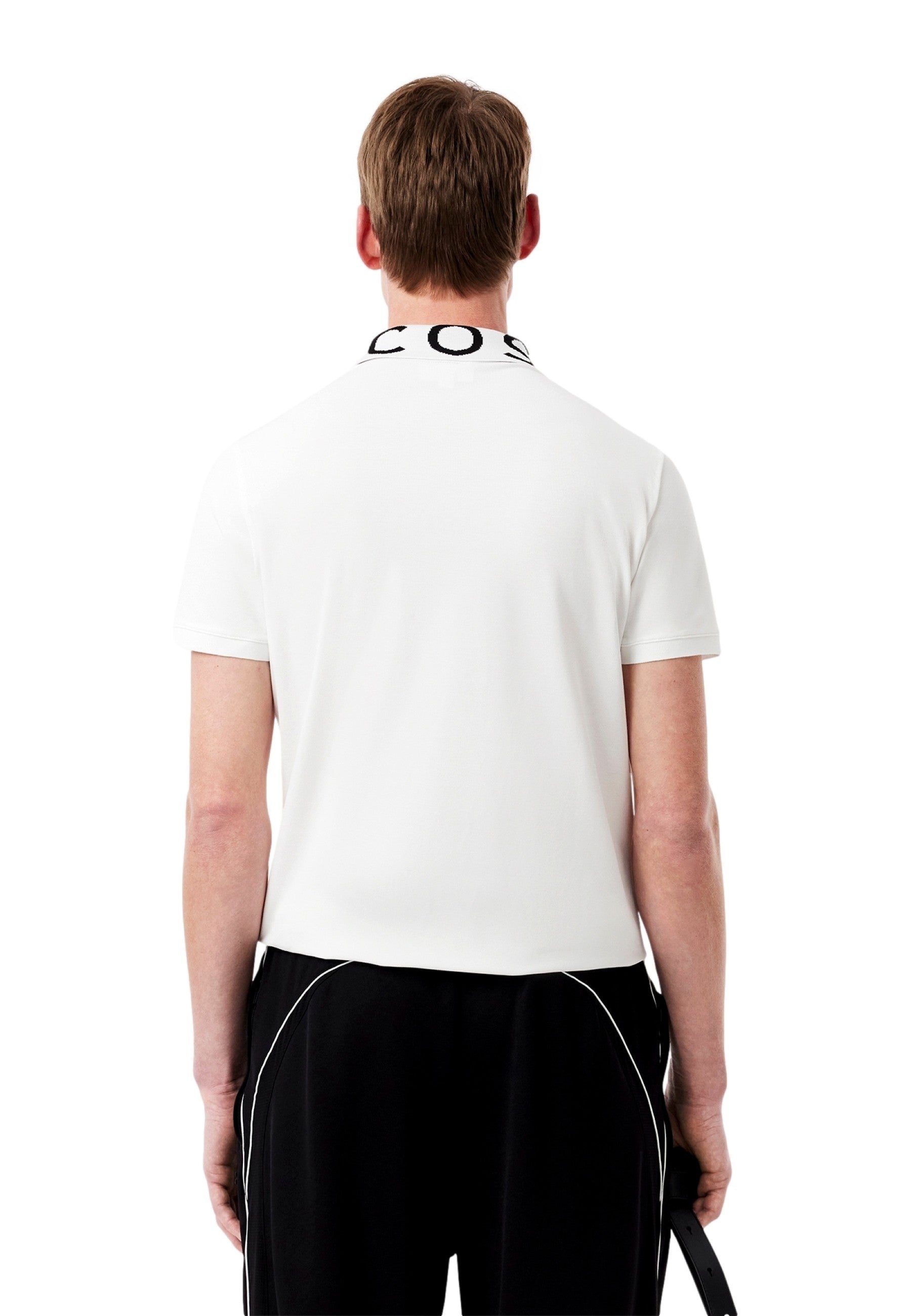 POLO LACOSTE BLANCO JACQUARD COLLARD LOGO SHIRT