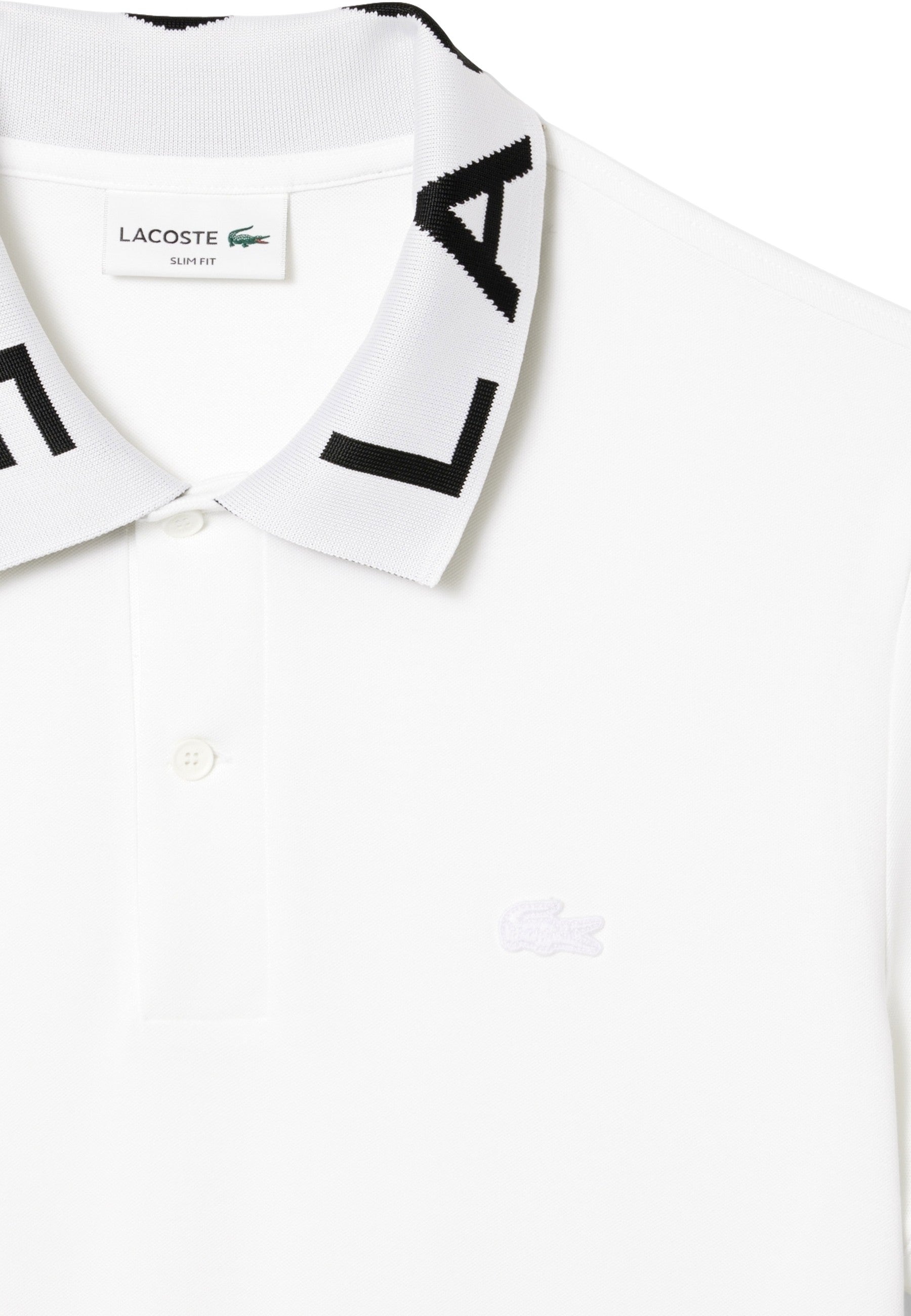 POLO LACOSTE BLANCO JACQUARD COLLARD LOGO SHIRT