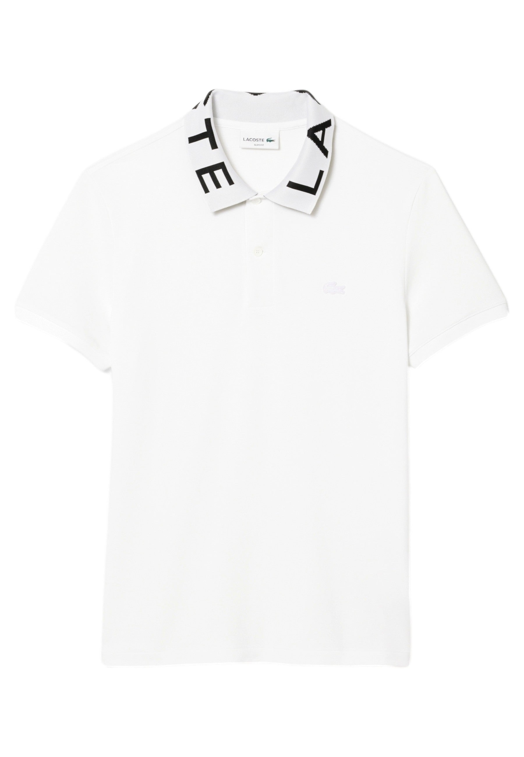 POLO LACOSTE BLANCO JACQUARD COLLARD LOGO SHIRT