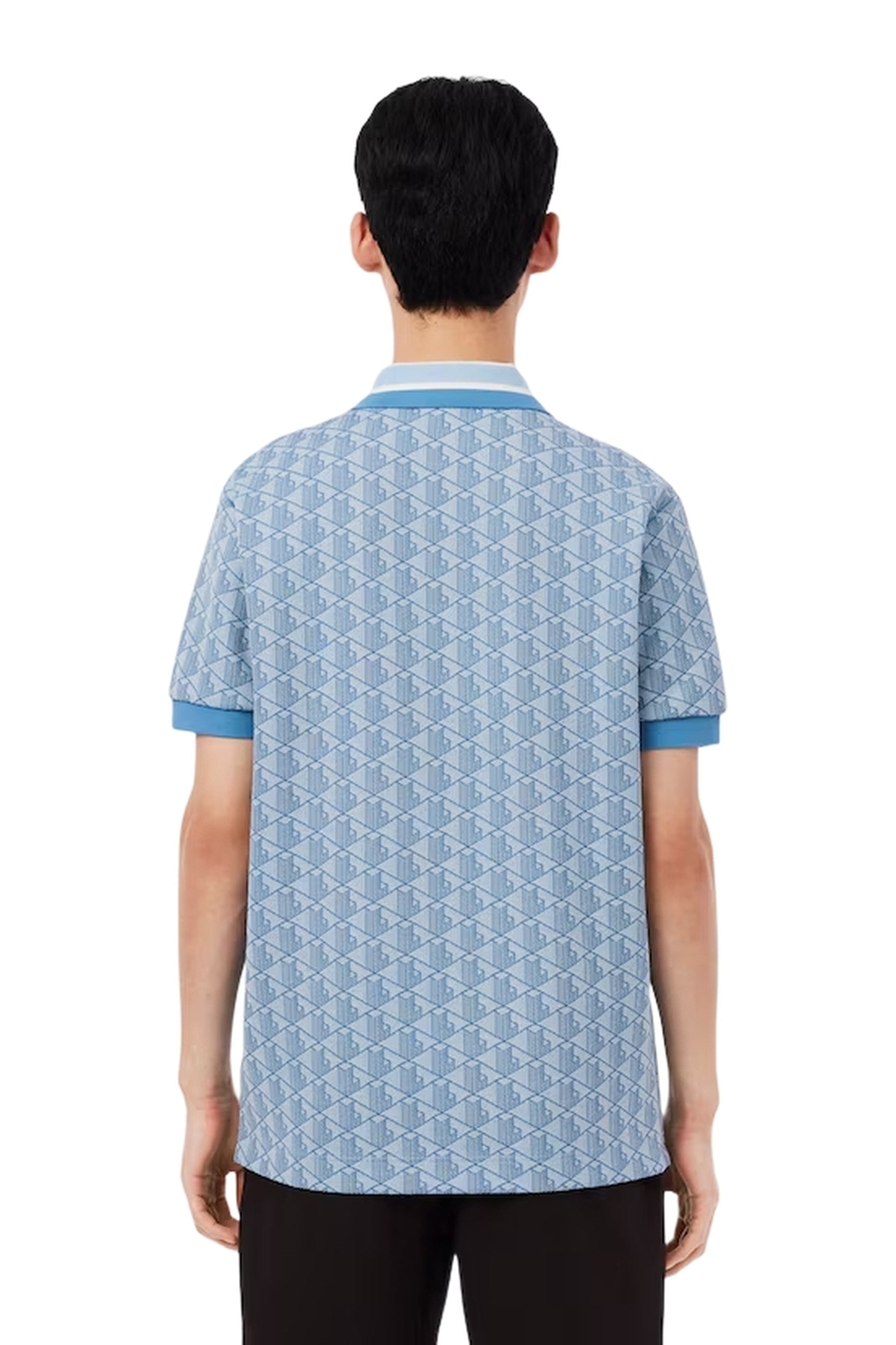 POLO LACOSTE CELESTE JAQUARD MONOGRAM SHIRT
