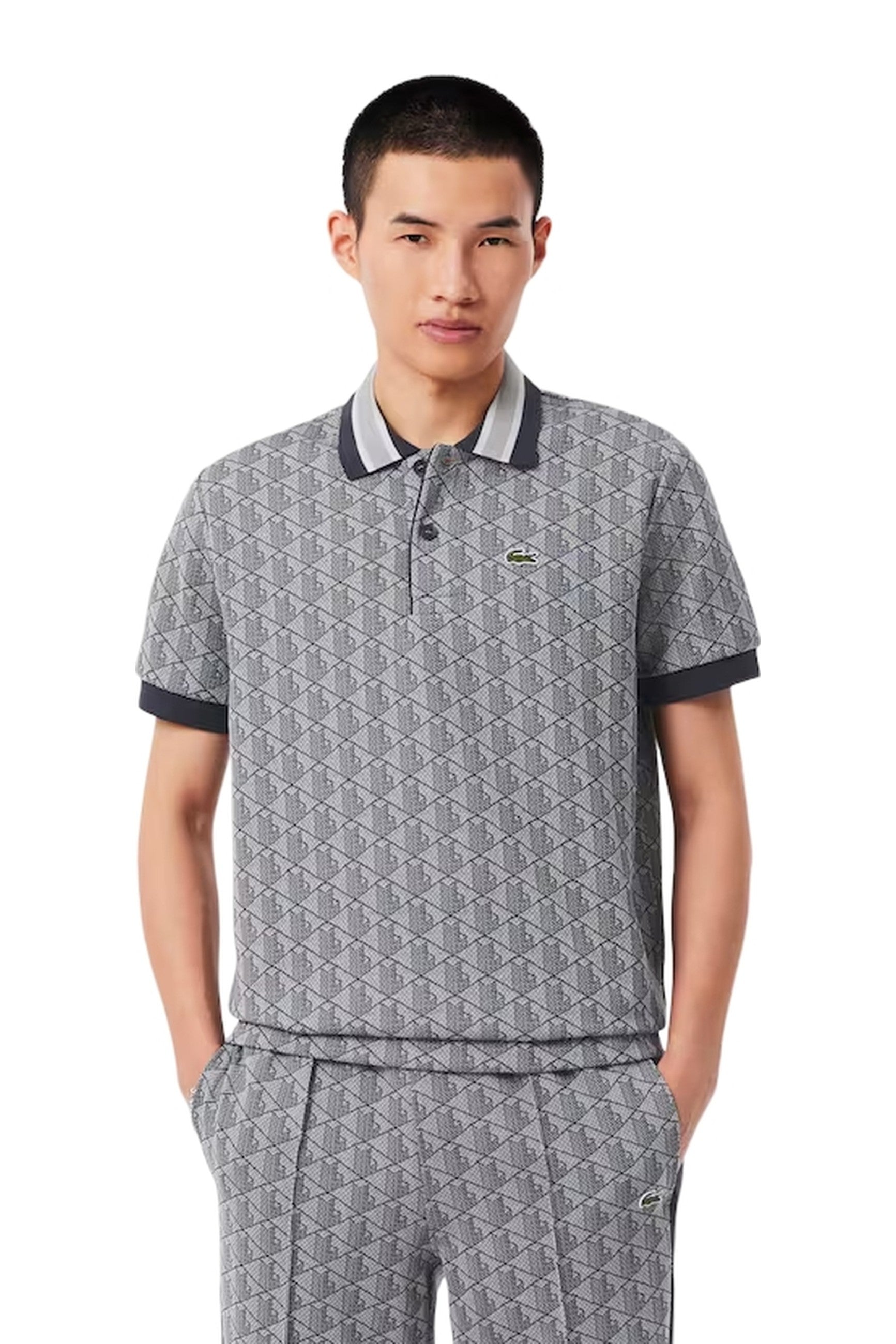 POLO LACOSTE GRIS JAQUARD MONOGRAN POLO SHIRT