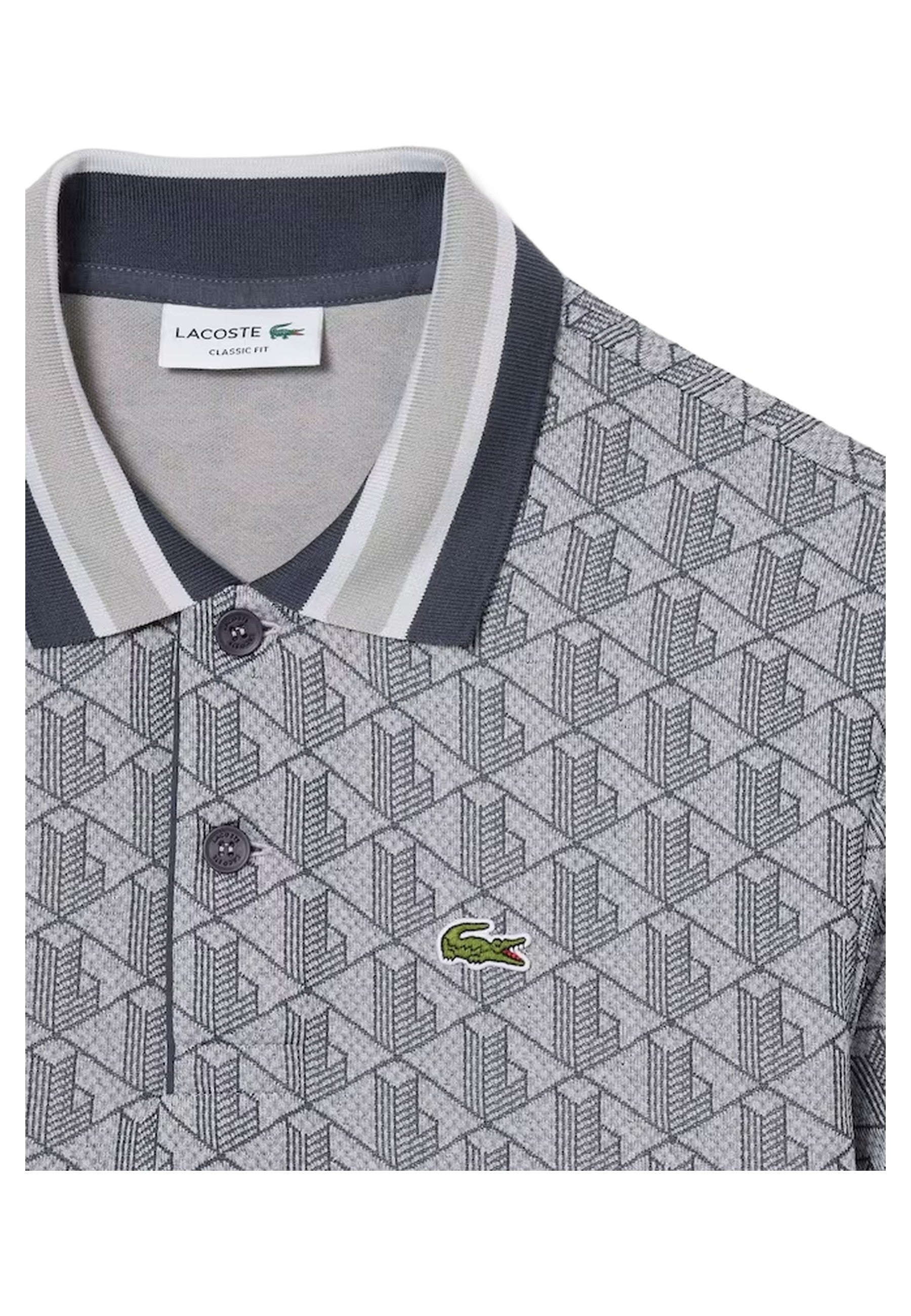 POLO LACOSTE GRIS JAQUARD MONOGRAN POLO SHIRT