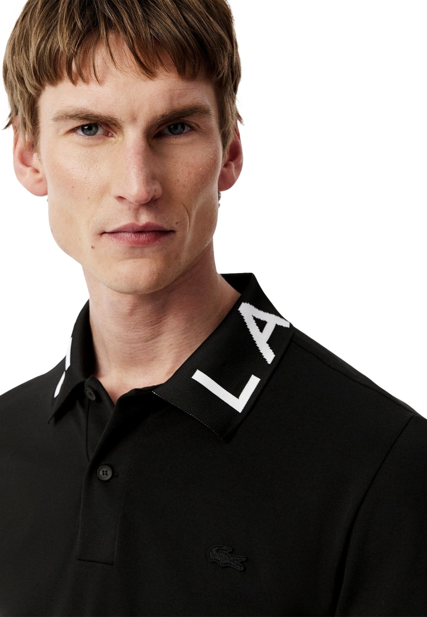 POLO LACOSTE NEGRO JACQUARD COLLARD LOGO SHIRT - AREA ZERO
