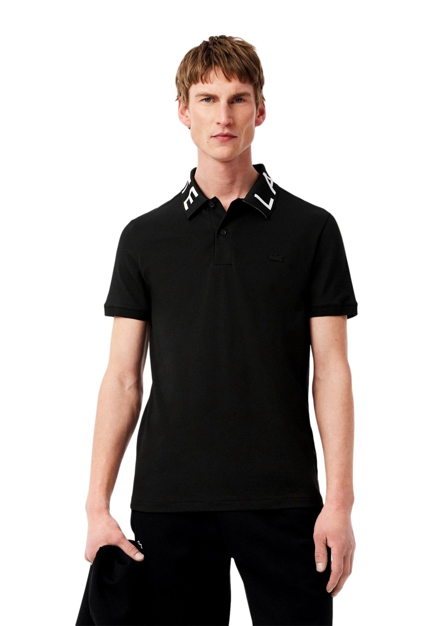 POLO LACOSTE NEGRO JACQUARD COLLARD LOGO SHIRT - AREA ZERO