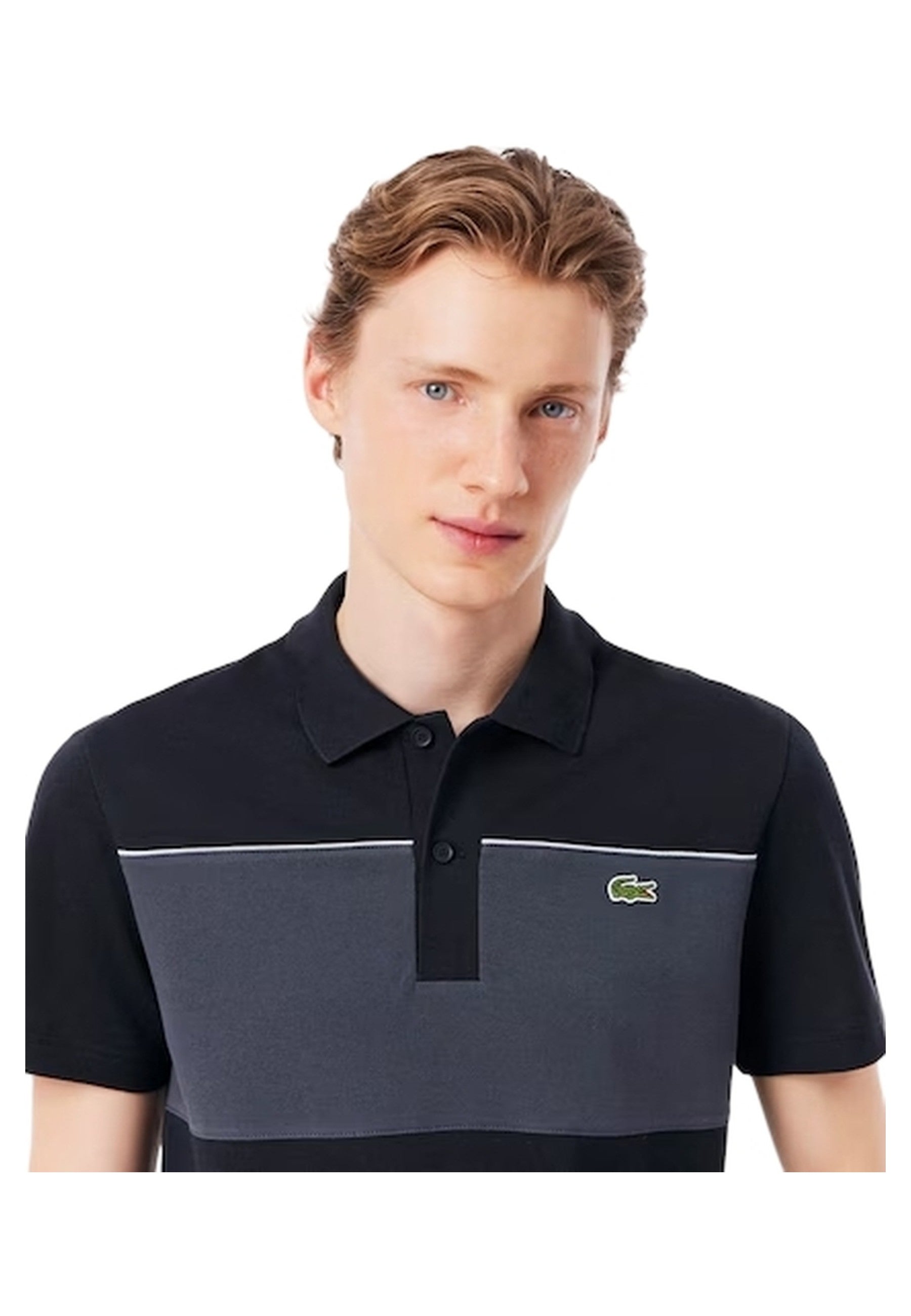 POLO LACOSTE NEGRO REGULAR FIT COLOUR BLOCK SHIRT