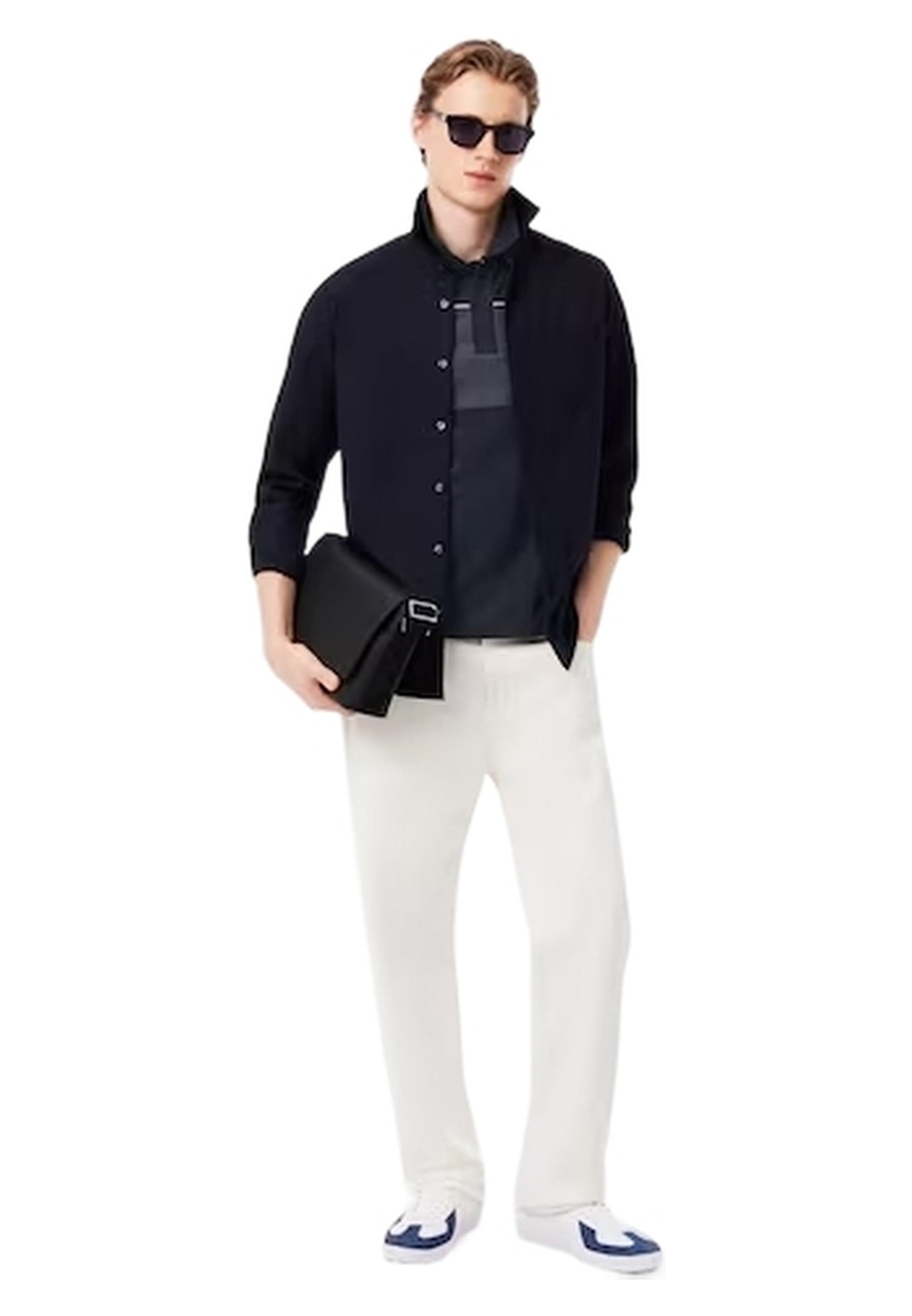 POLO LACOSTE NEGRO REGULAR FIT COLOUR BLOCK SHIRT