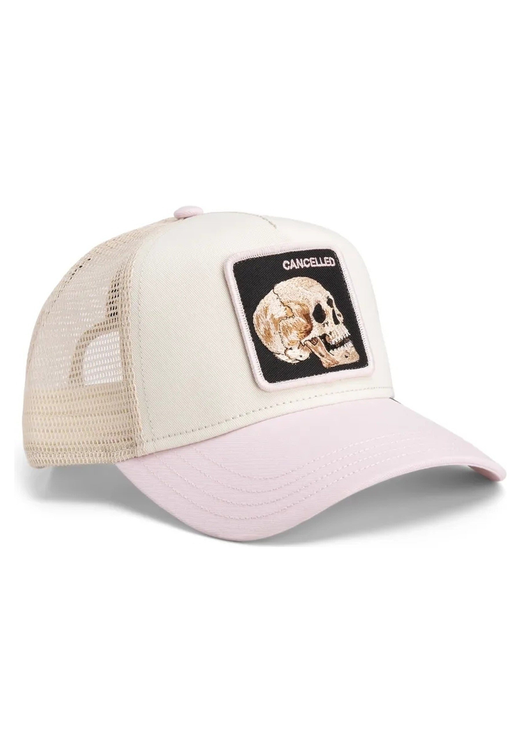 GORRA GOORIN BROS BEIGE/ROSA CALAVERA THE CANCELLED SKULL TRUCKER CAP