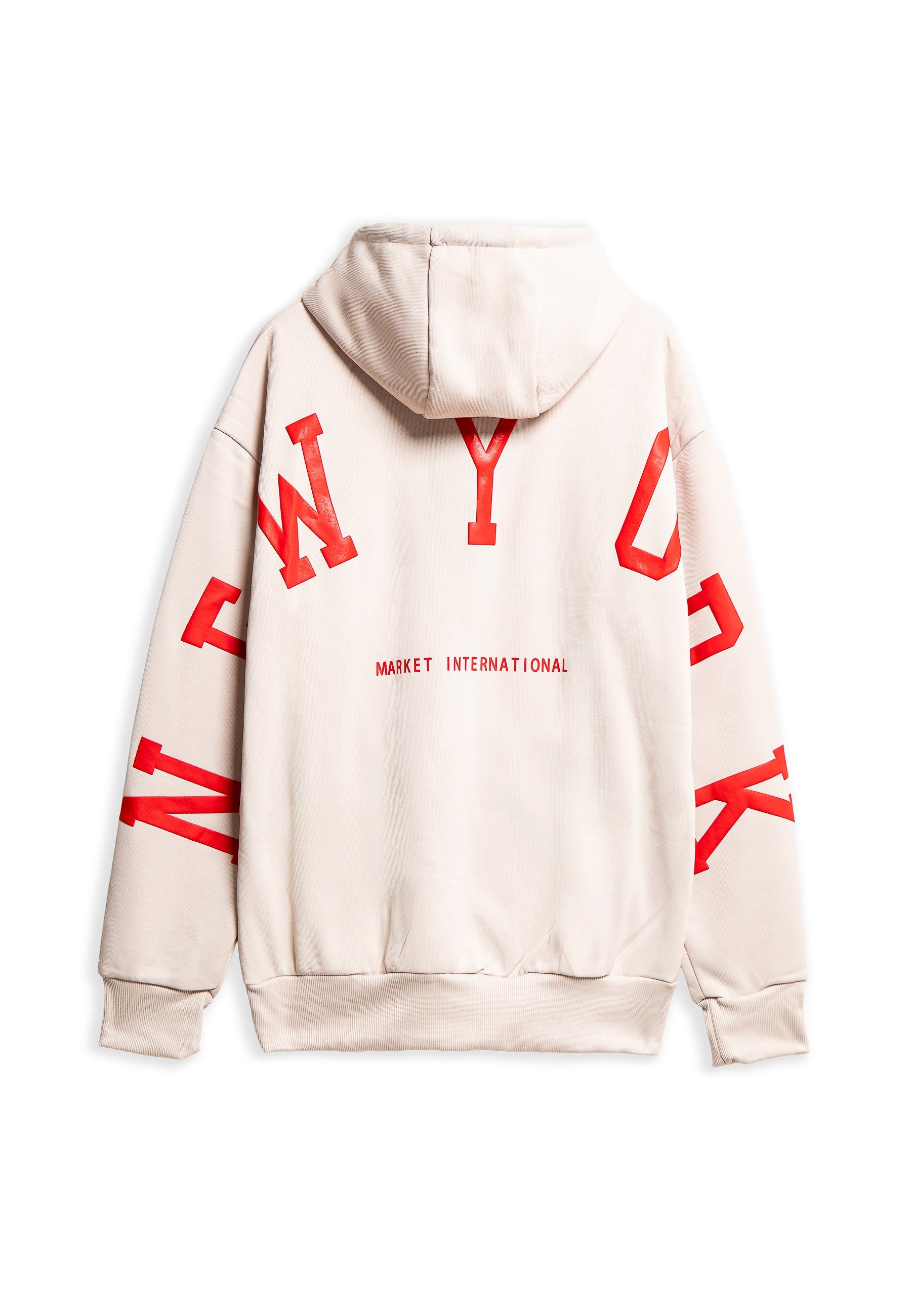 SUDADERA BEIGE NEW YORK INTERNATIONAL MARKET HOODIE