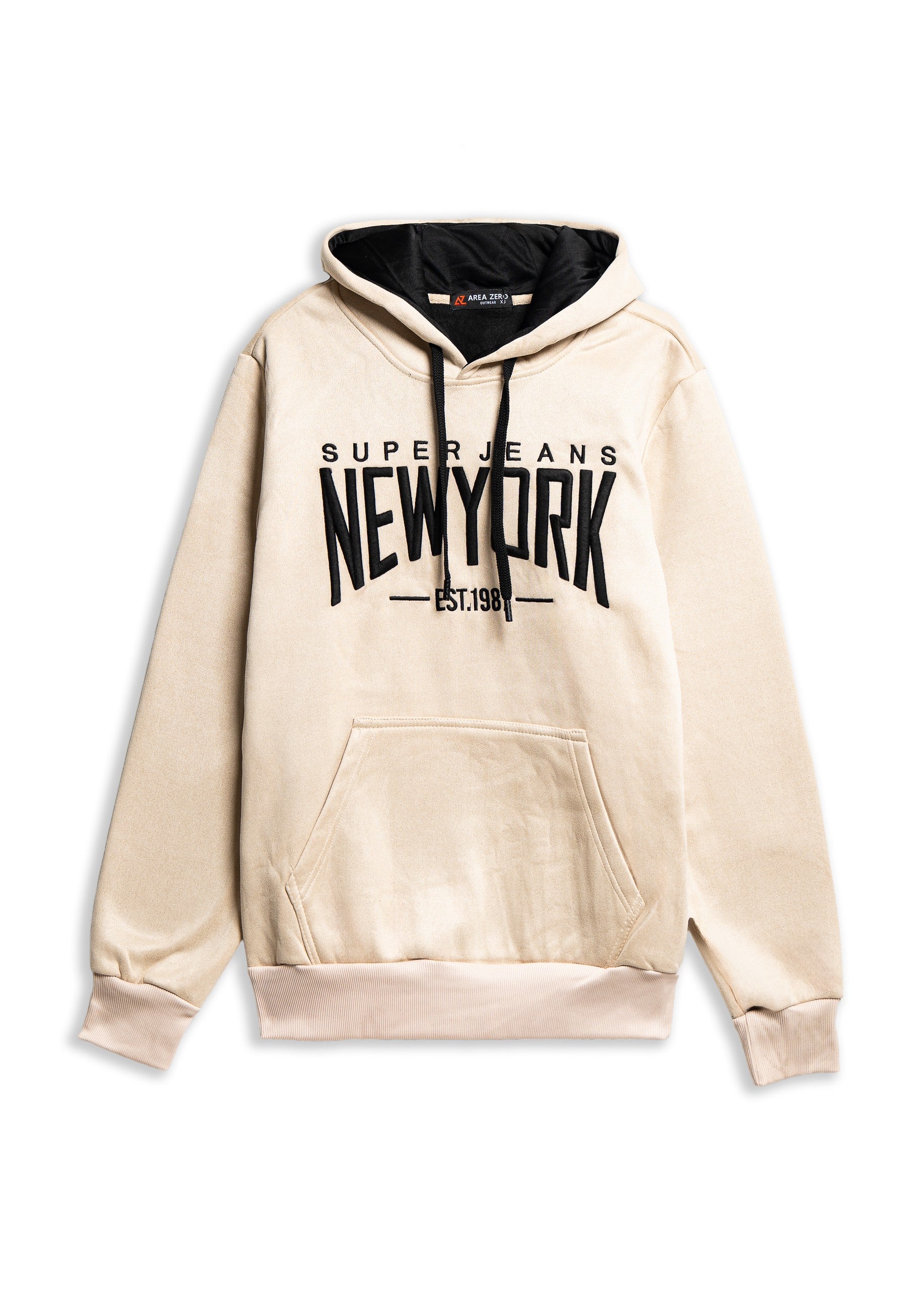 SUDADERA BEIGE NEW YORK SUEDE EMBROIDERED HOODIE