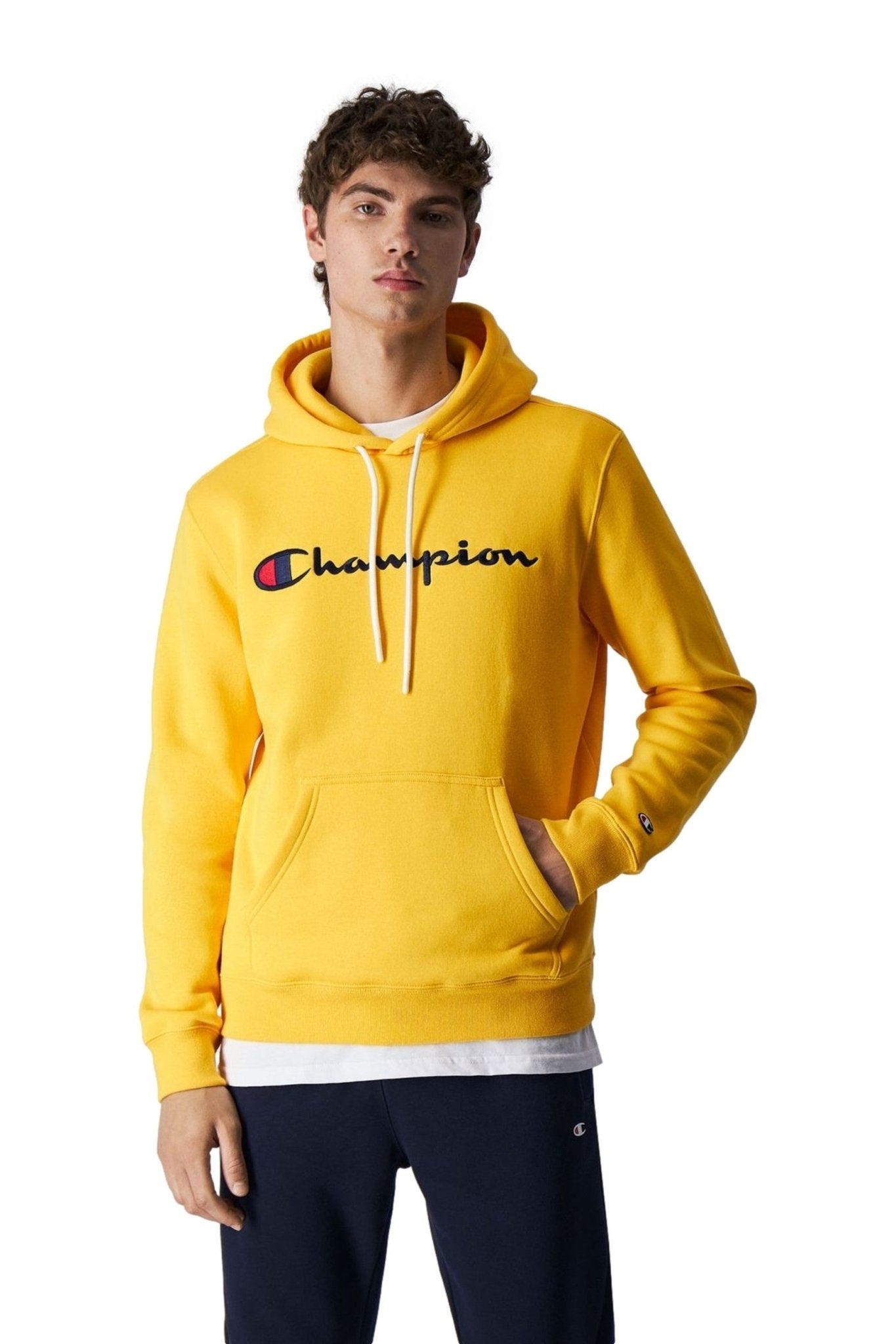 SUDADERA CHAMPION AMARILLA EMBROIDERED SCRIPT LOGO HOODIE - AREA ZERO