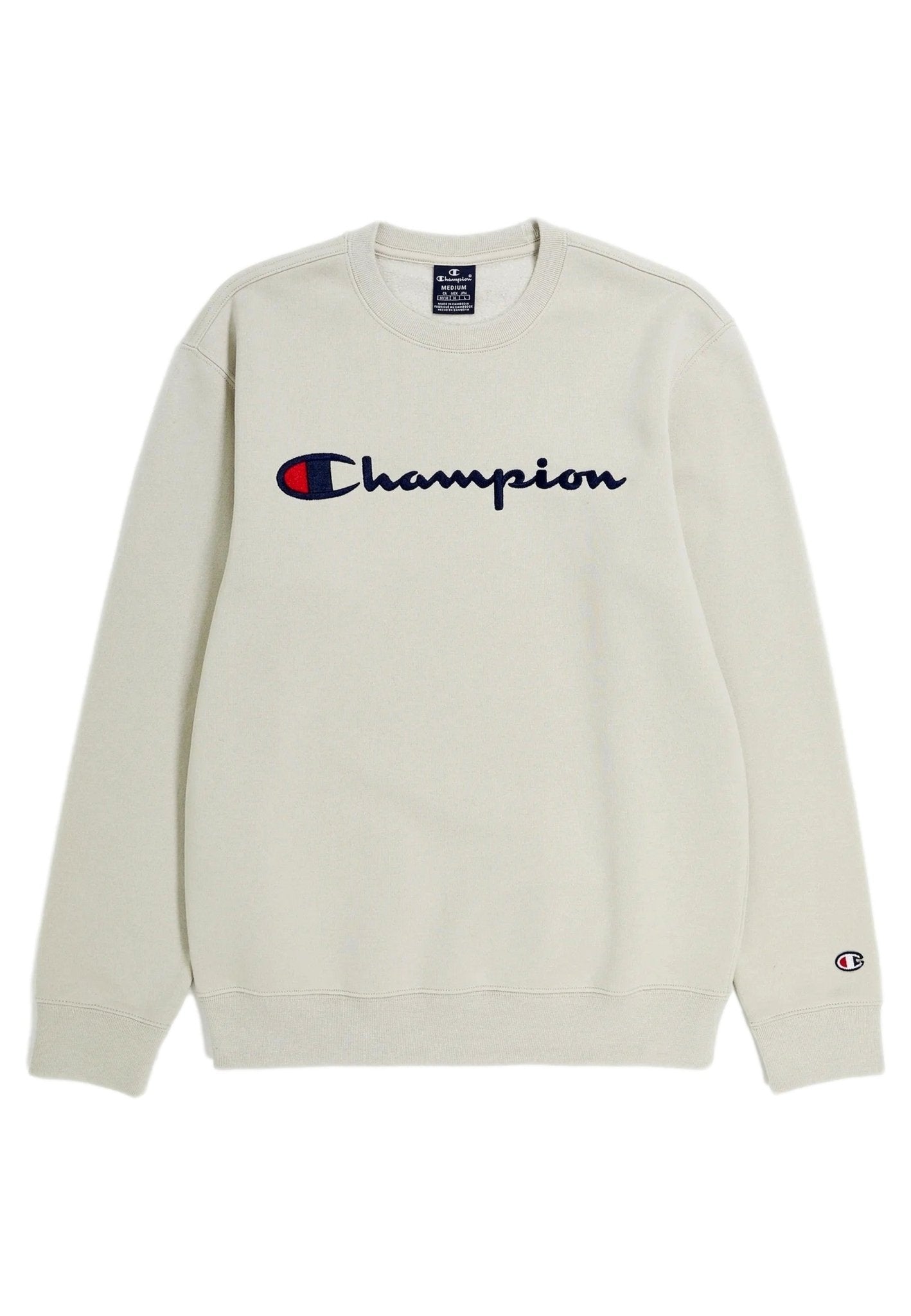 SUDADERA CHAMPION BEIGE EMBROIDERED LOGO CREWNECK SWEATSHIRT - AREA ZERO