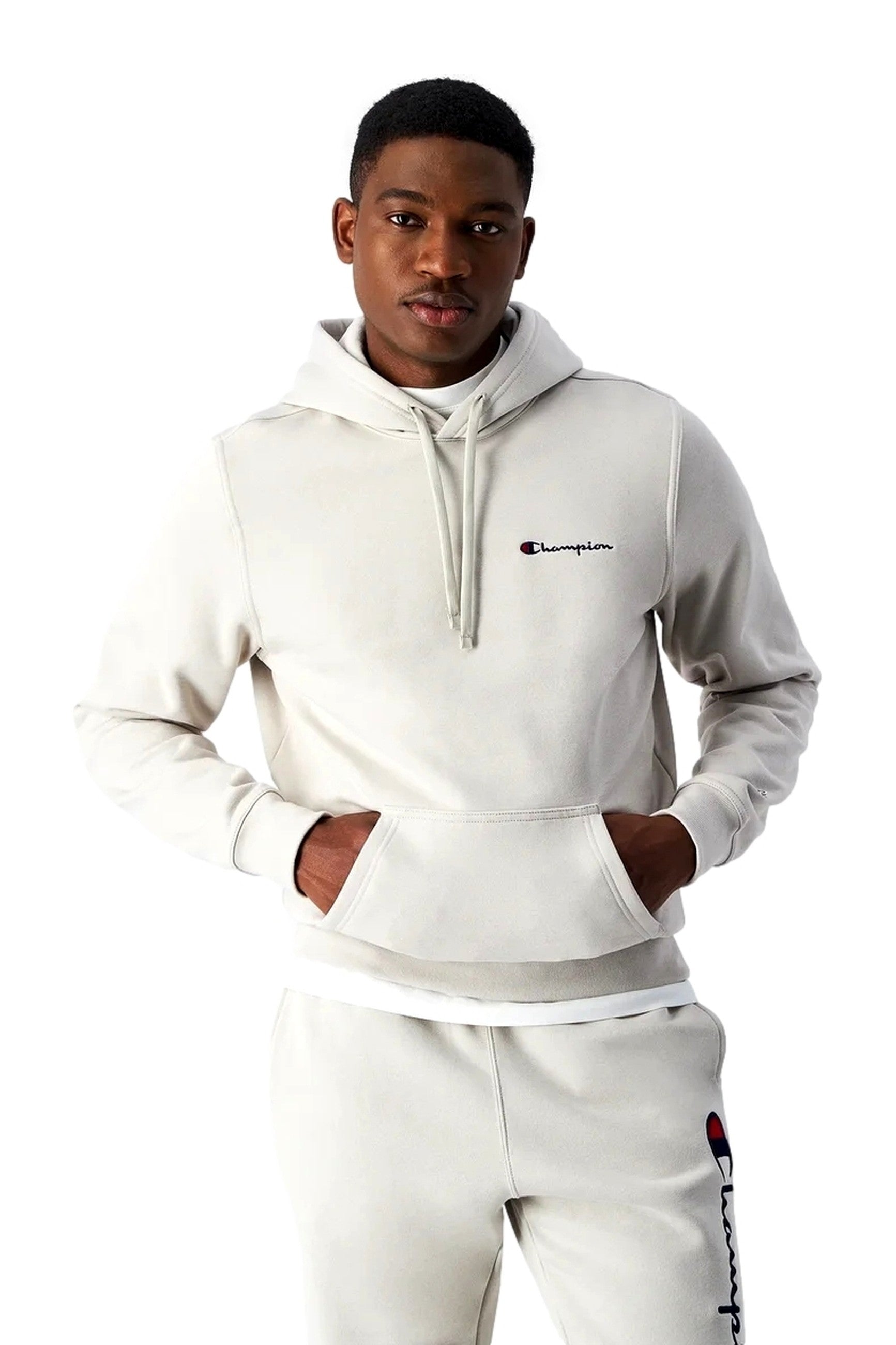 SUDADERA CHAMPION BEIGE SMALL EMBROIDERED LOGO HOODED SWEATSHIRT