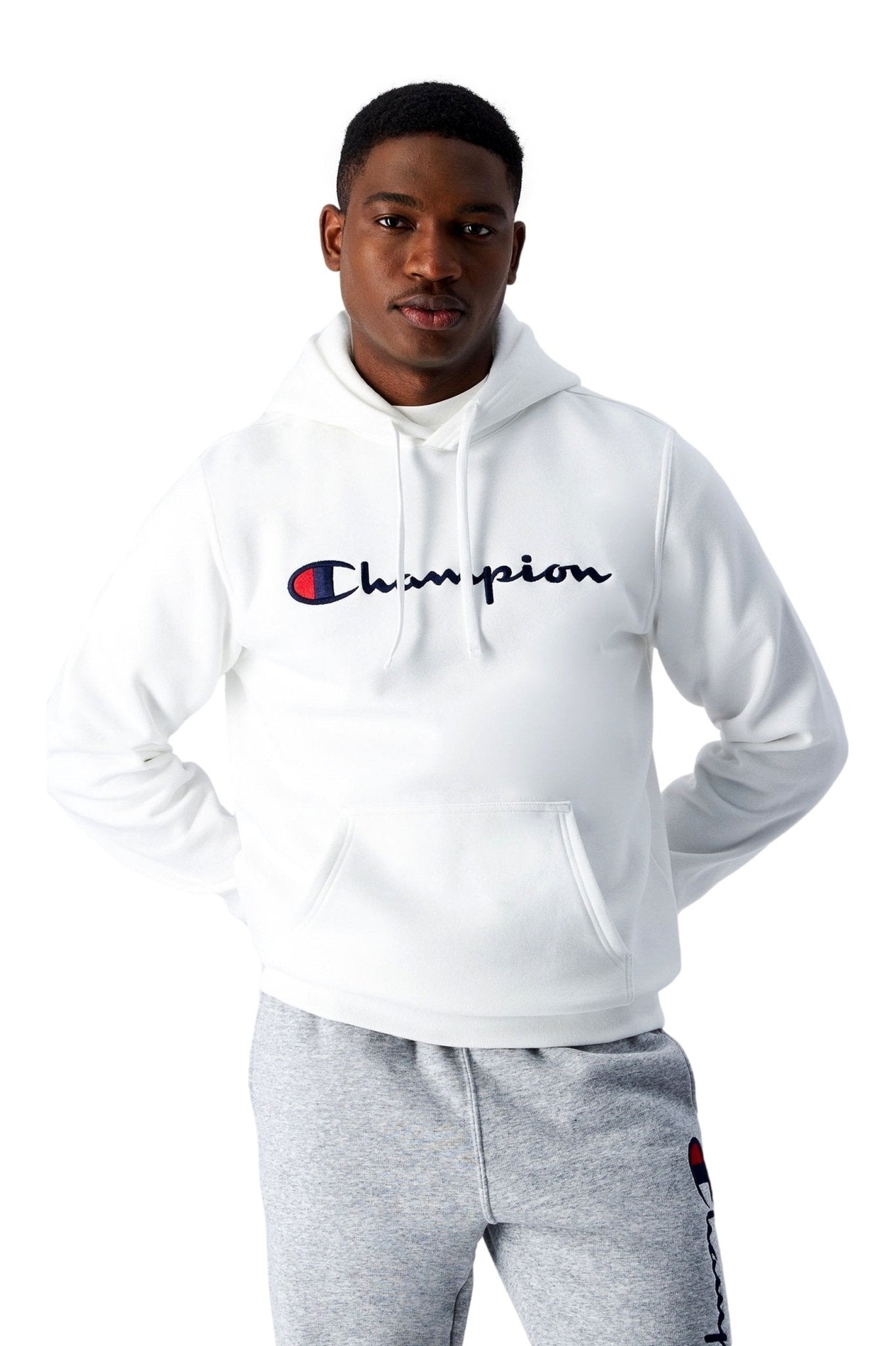 SUDADERA CHAMPION BLANCA EMBROIDERED LOGO HOODED SWEATSHIRT - AREA ZERO