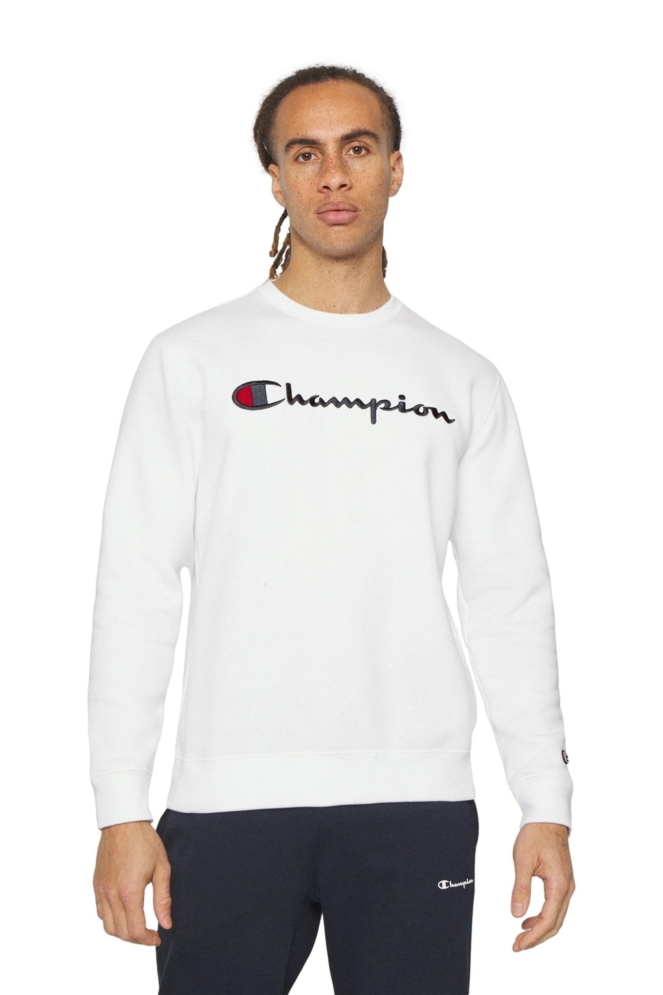 SUDADERA CHAMPION BLANCA EMBROIDERED SCRIPT LOGO CREWNECK - AREA ZERO