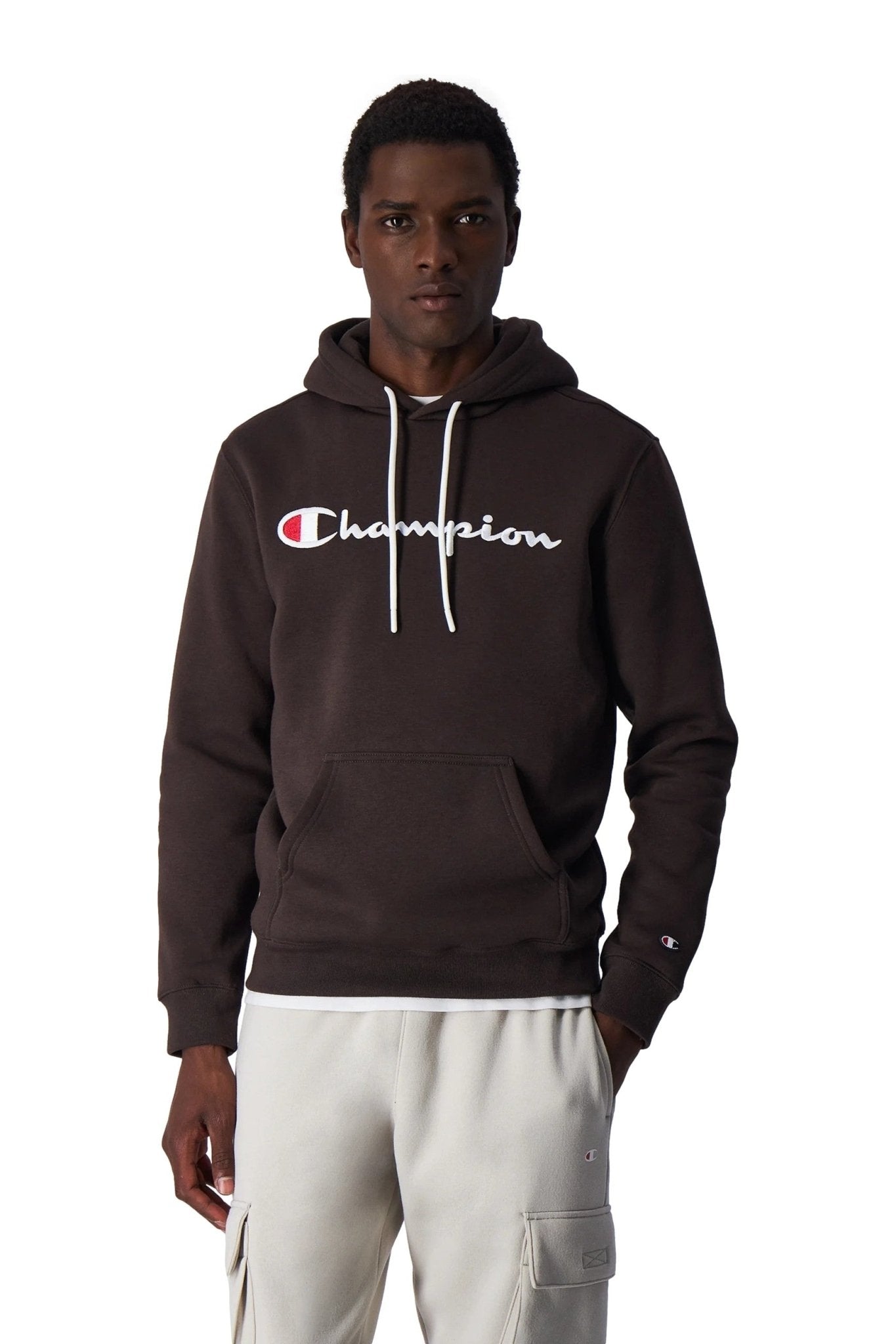 SUDADERA CHAMPION CHOCOLATE EMBROIDERED SCRIPT LOGO HOODIE - AREA ZERO