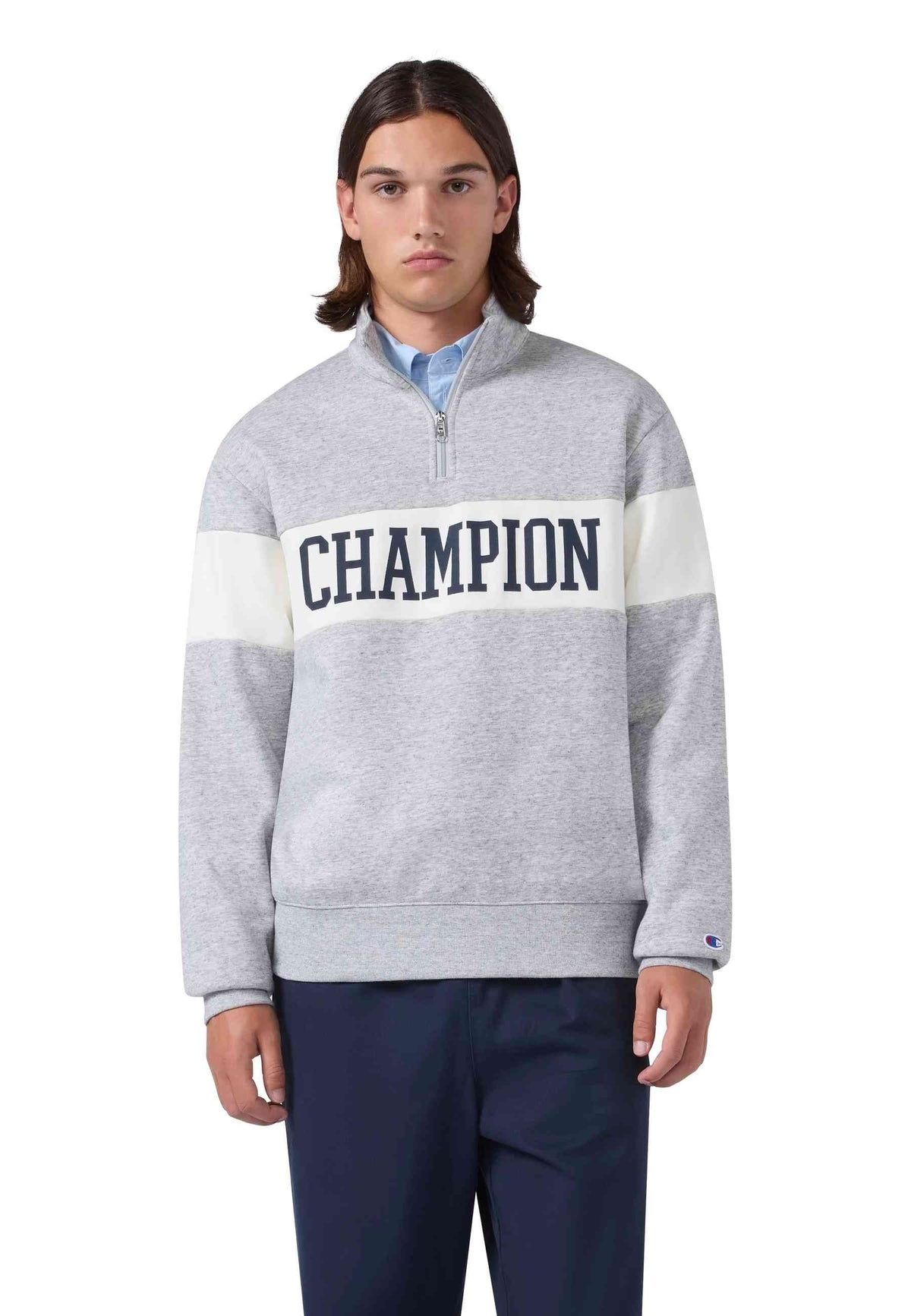 SUDADERA CHAMPION GRIS ACADEMY LOGO HALF ZIP SWEATSHIRT