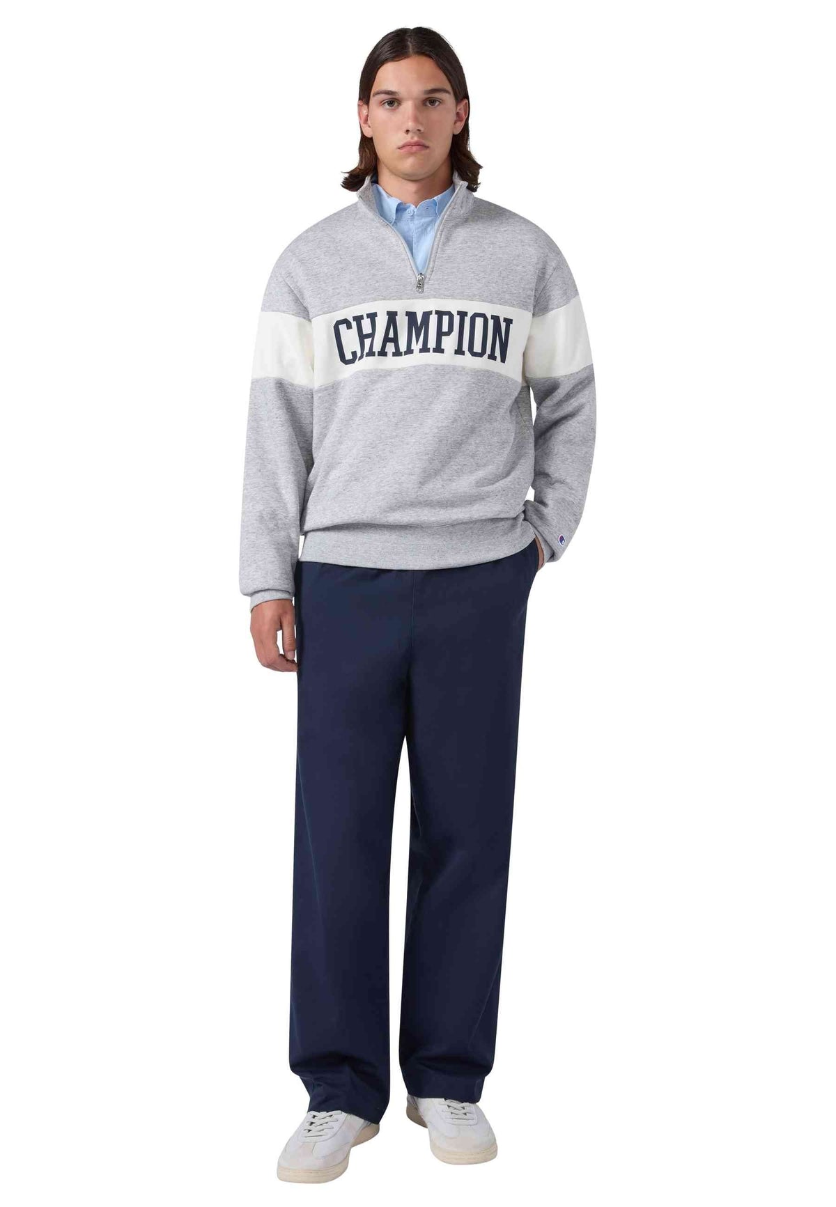 SUDADERA CHAMPION GRIS ACADEMY LOGO HALF ZIP SWEATSHIRT