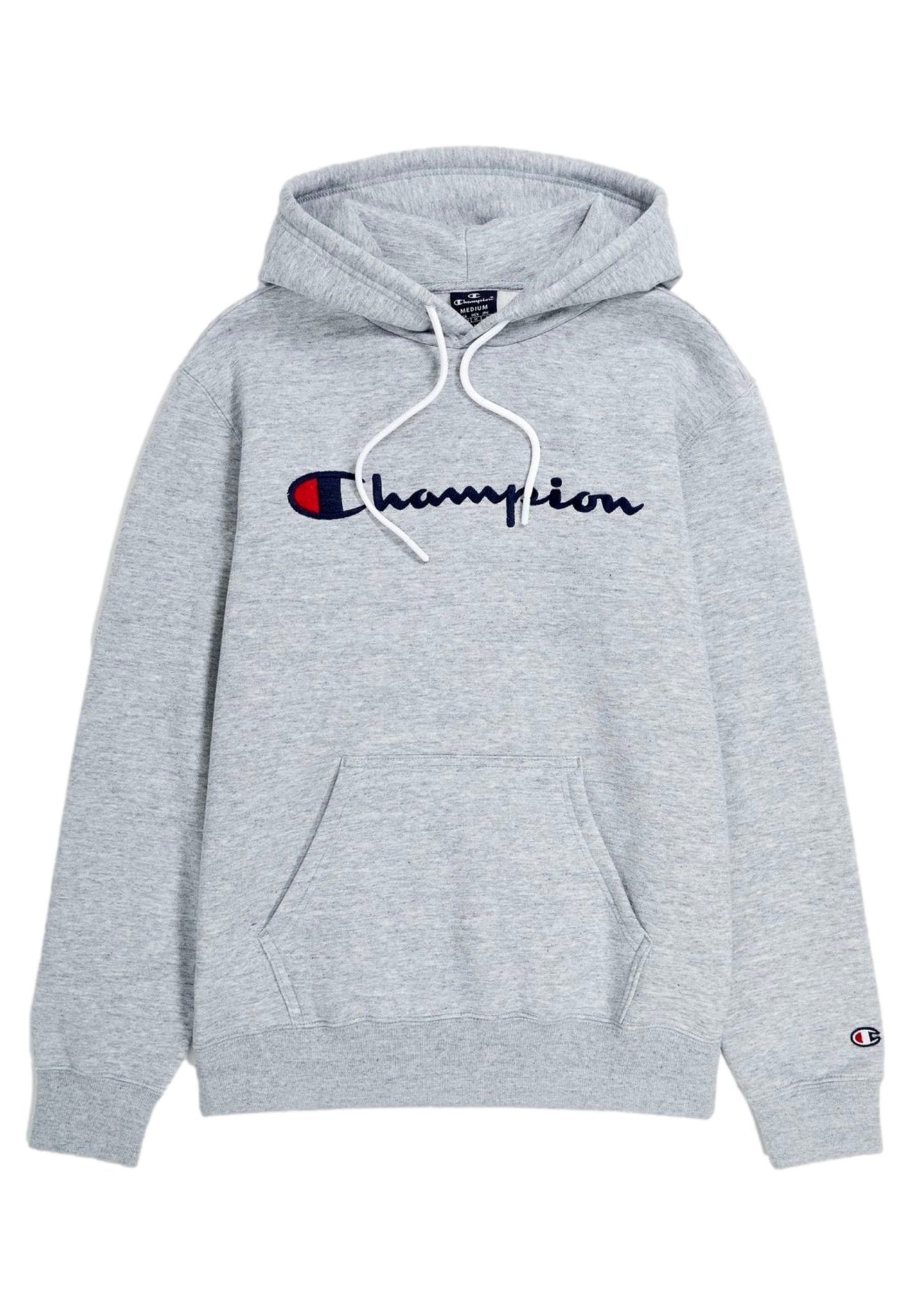 SUDADERA CHAMPION GRIS EMBROIDERED SCRIPT LOGO HOODIE - AREA ZERO