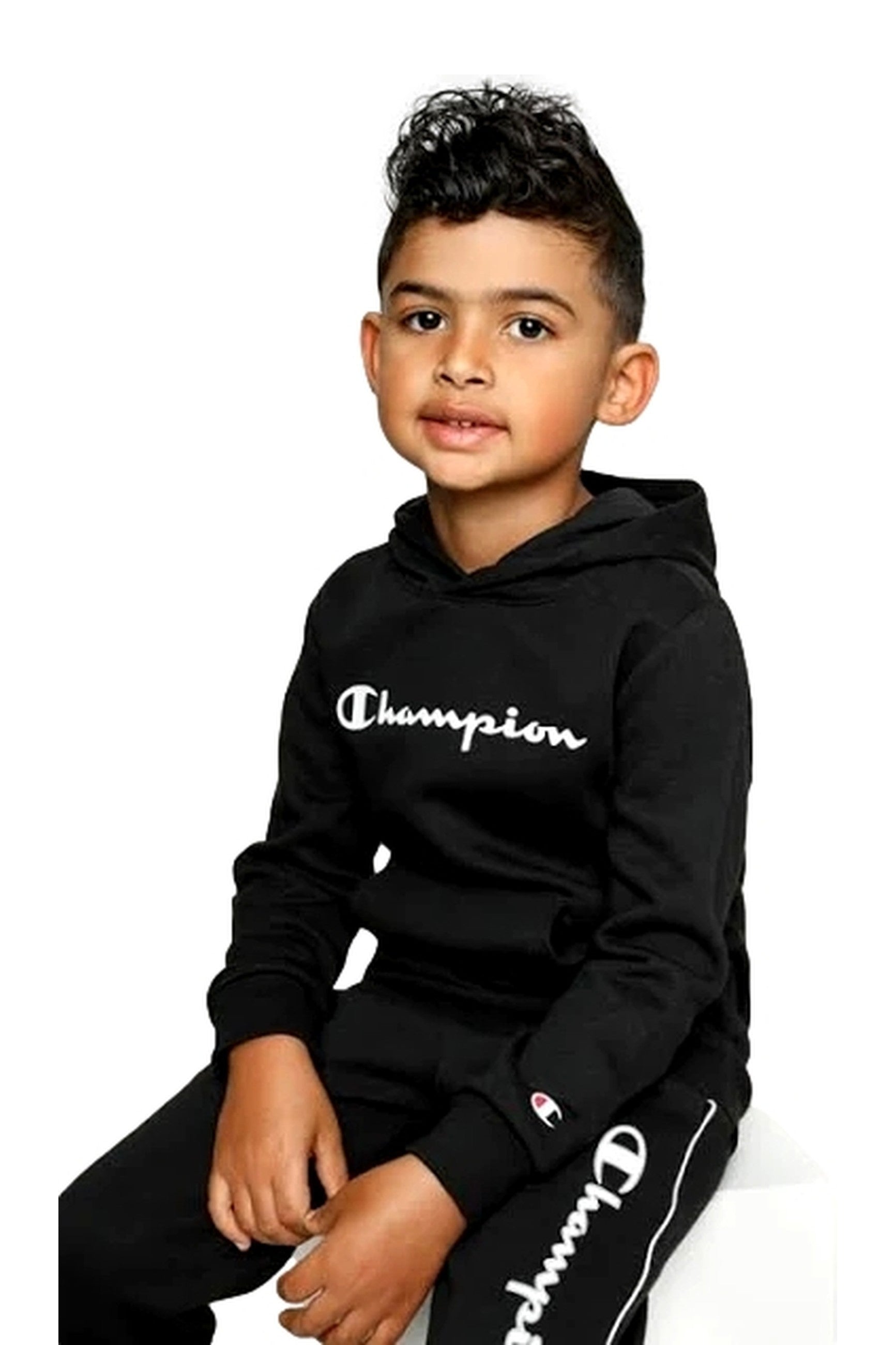 SUDADERA CHAMPION JUNIOR NEGRA EMBROIDERED LOGO HOODED SWEATSHIRT