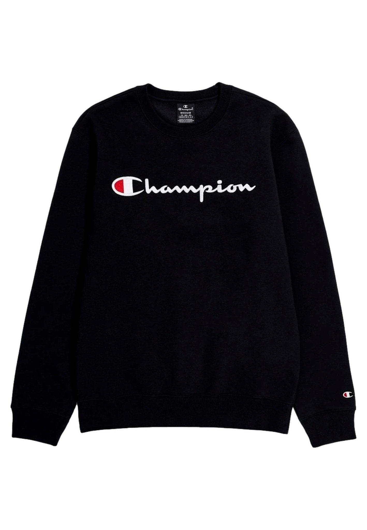 SUDADERA CHAMPION NEGRA EMBROIDERED SCRIPT LOGO CREWNECK - AREA ZERO