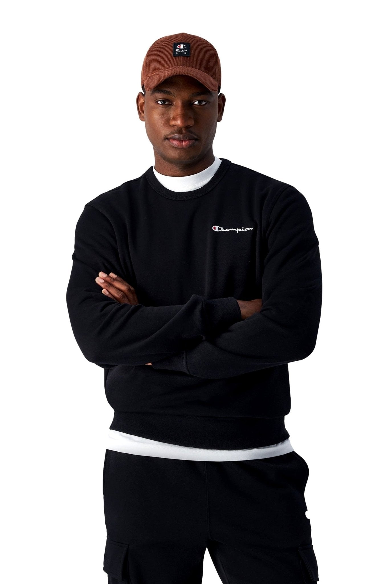 SUDADERA CHAMPION NEGRA SMALL EMBROIDERED LOGO CREWNECK SWEATSHIRT - AREA ZERO