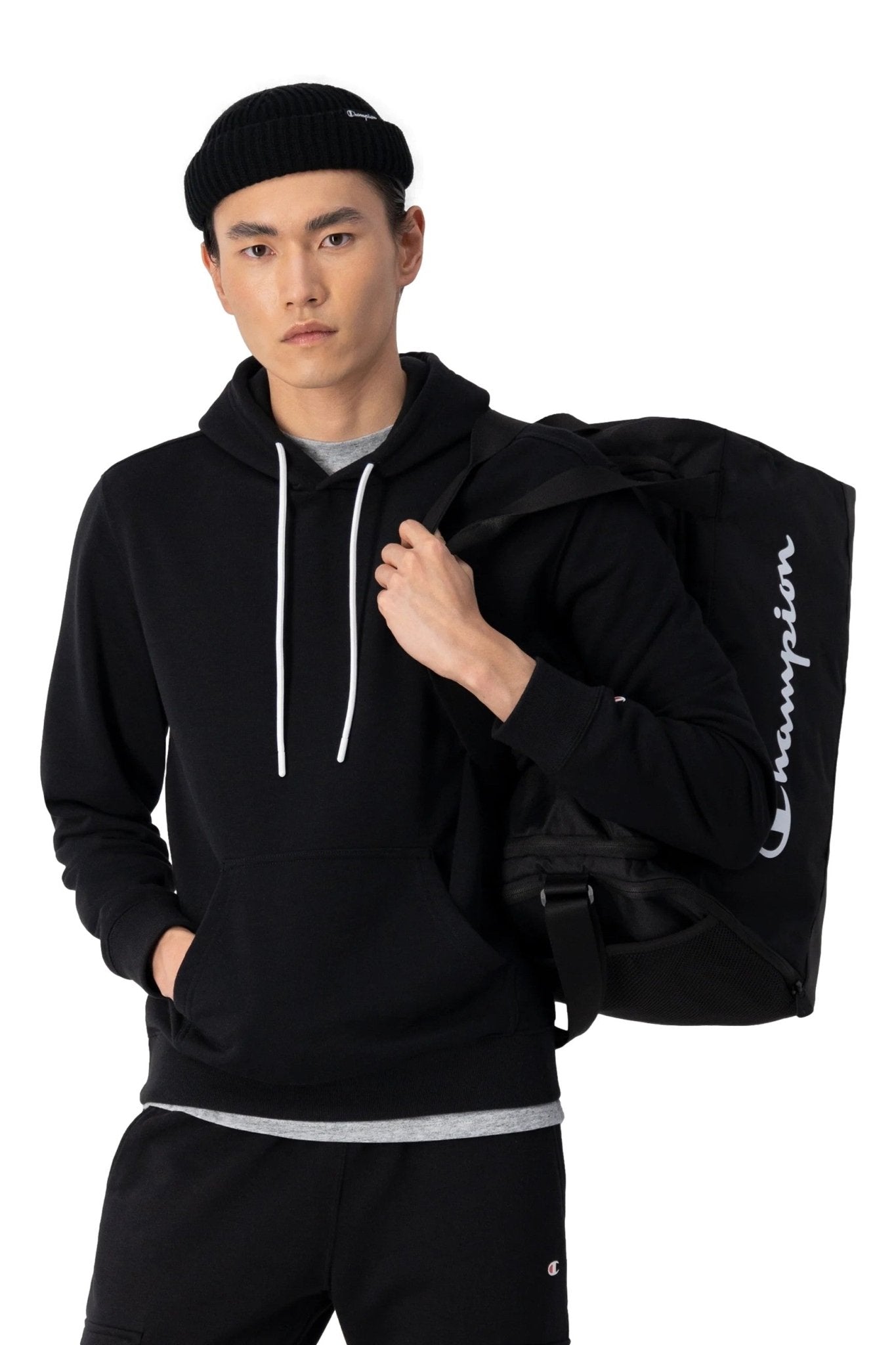 SUDADERA CHAMPION NEGRA SMALL TEXTED LOGO HOODIE - AREA ZERO