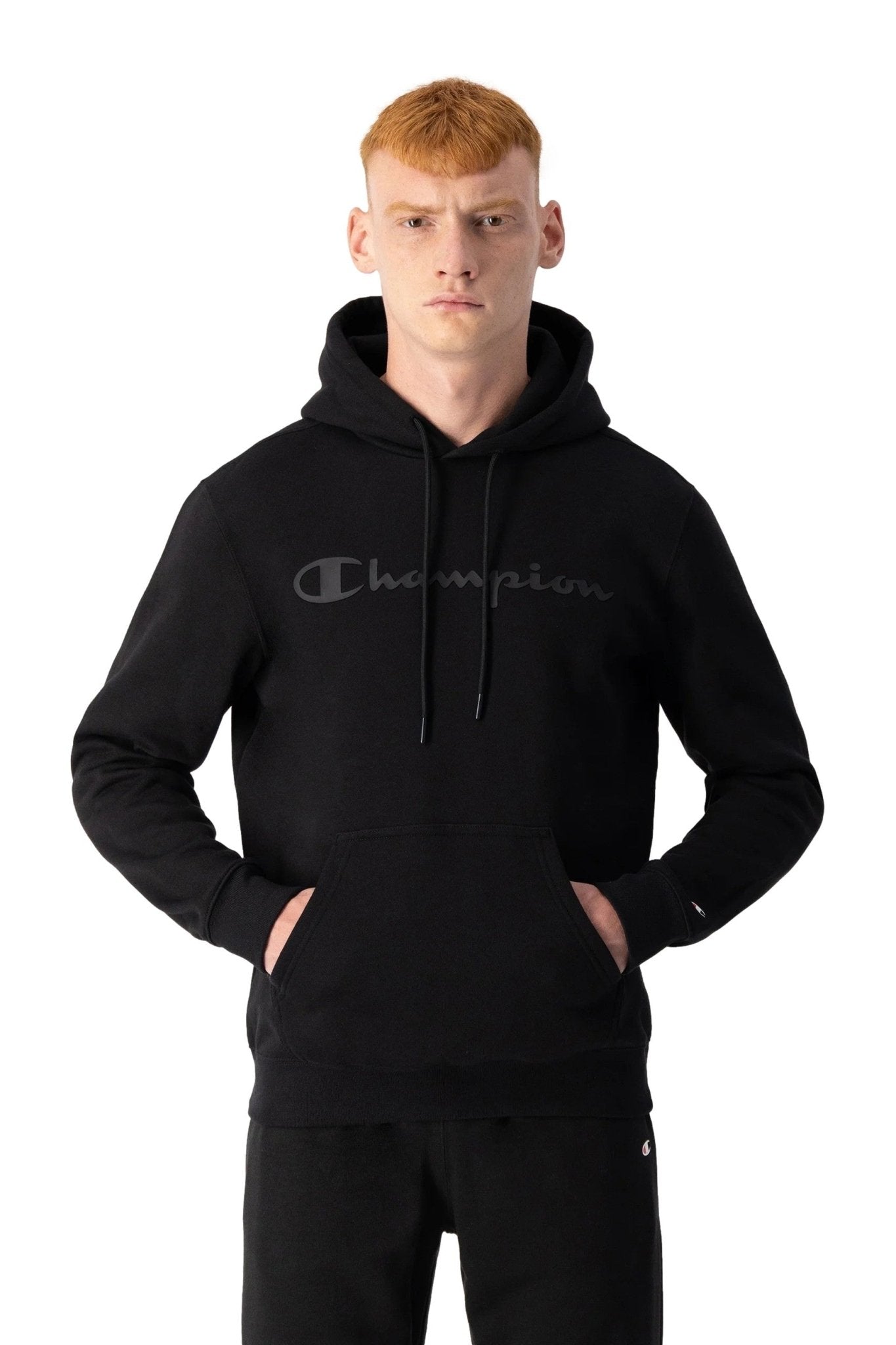 SUDADERA CHAMPION NEGRA X PRO SCRIPT LOGO HOODIE - AREA ZERO