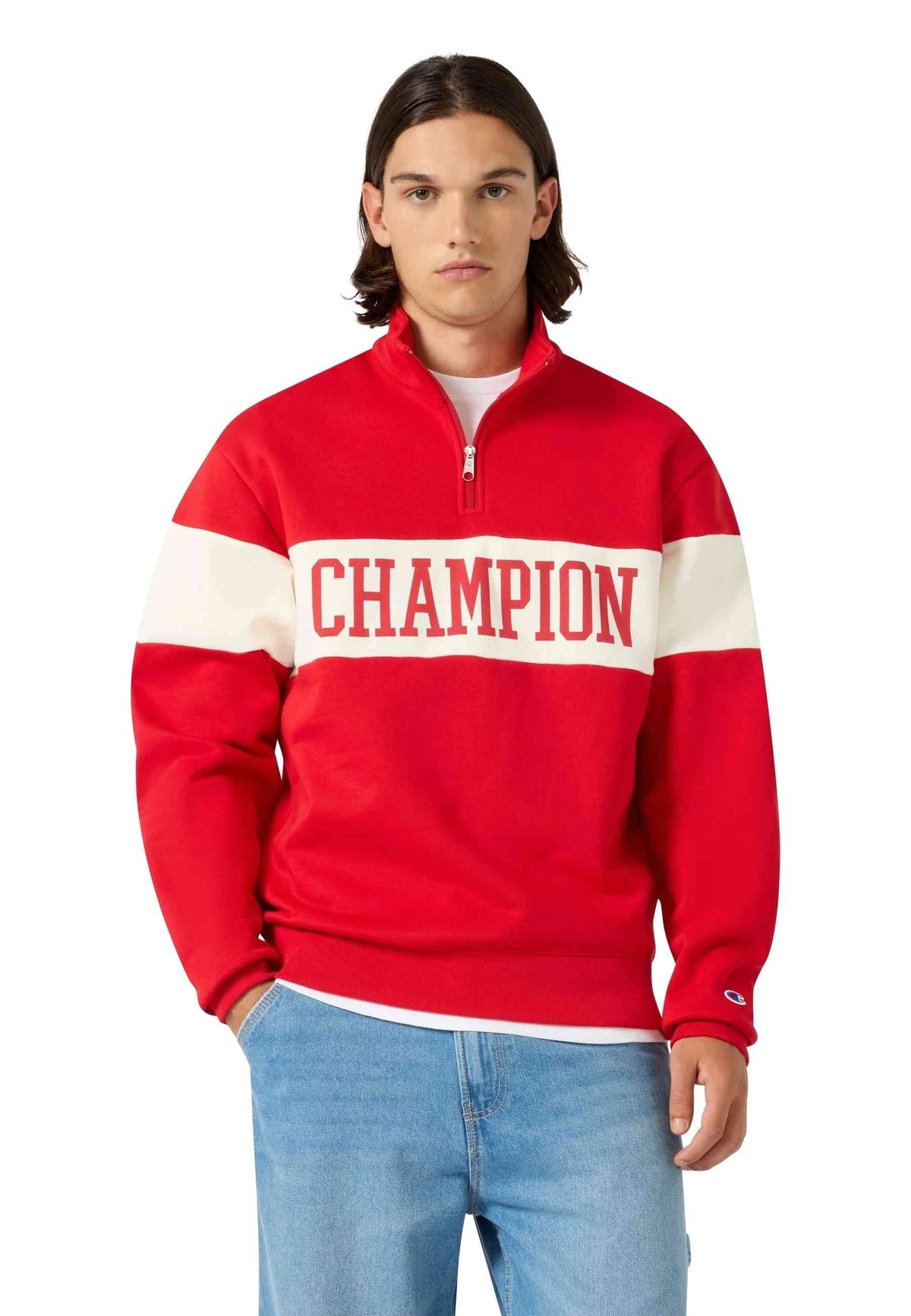 SUDADERA CHAMPION ROJA ACADEMY LOGO HALF ZIP SWEATSHIRT