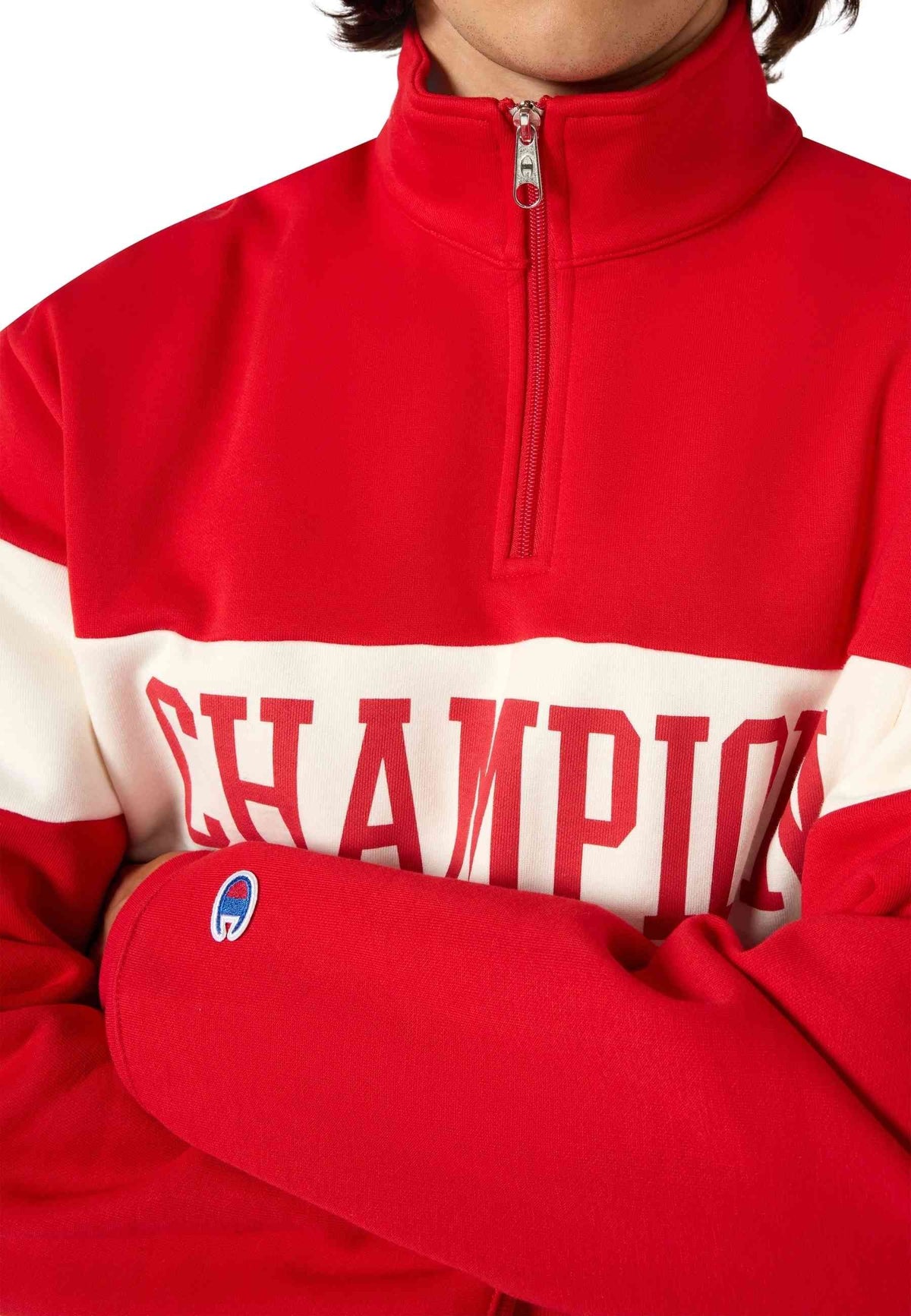 SUDADERA CHAMPION ROJA ACADEMY LOGO HALF ZIP SWEATSHIRT