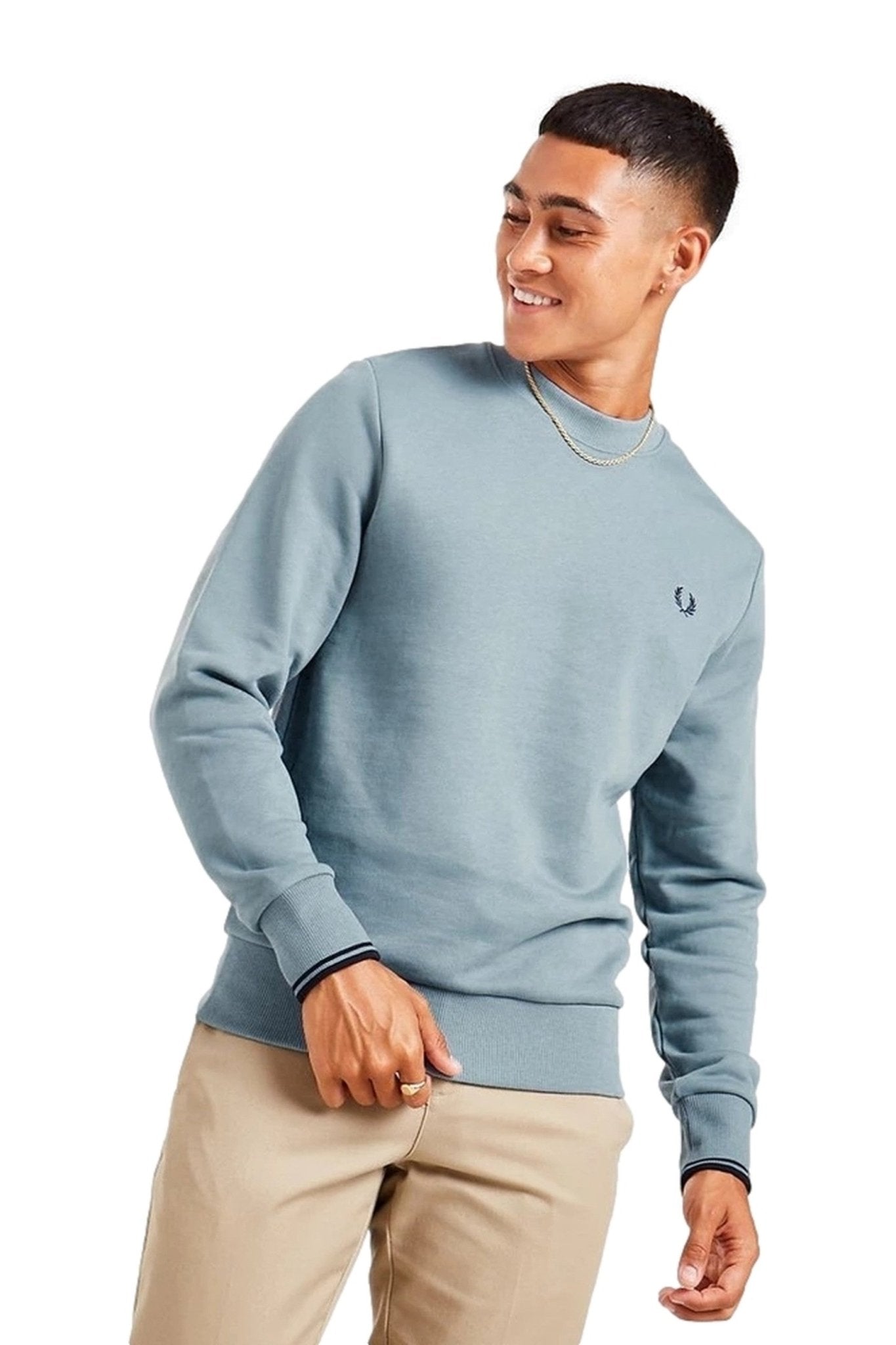 SUDADERA FRED PERRY AZUL CENIZA CREWNECK SWEATSHIRT - AREA ZERO