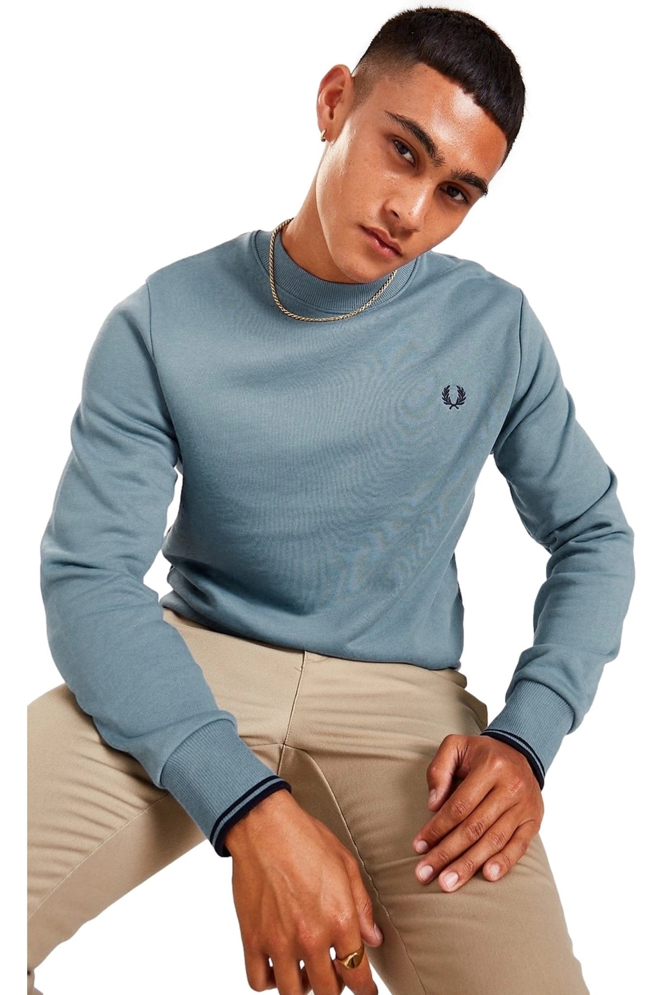 SUDADERA FRED PERRY AZUL CENIZA CREWNECK SWEATSHIRT - AREA ZERO