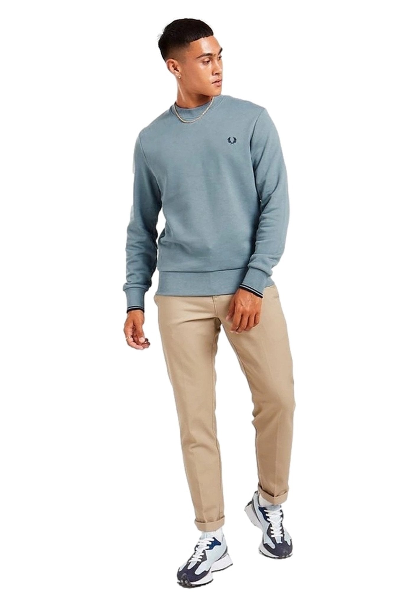 SUDADERA FRED PERRY AZUL CENIZA CREWNECK SWEATSHIRT - AREA ZERO