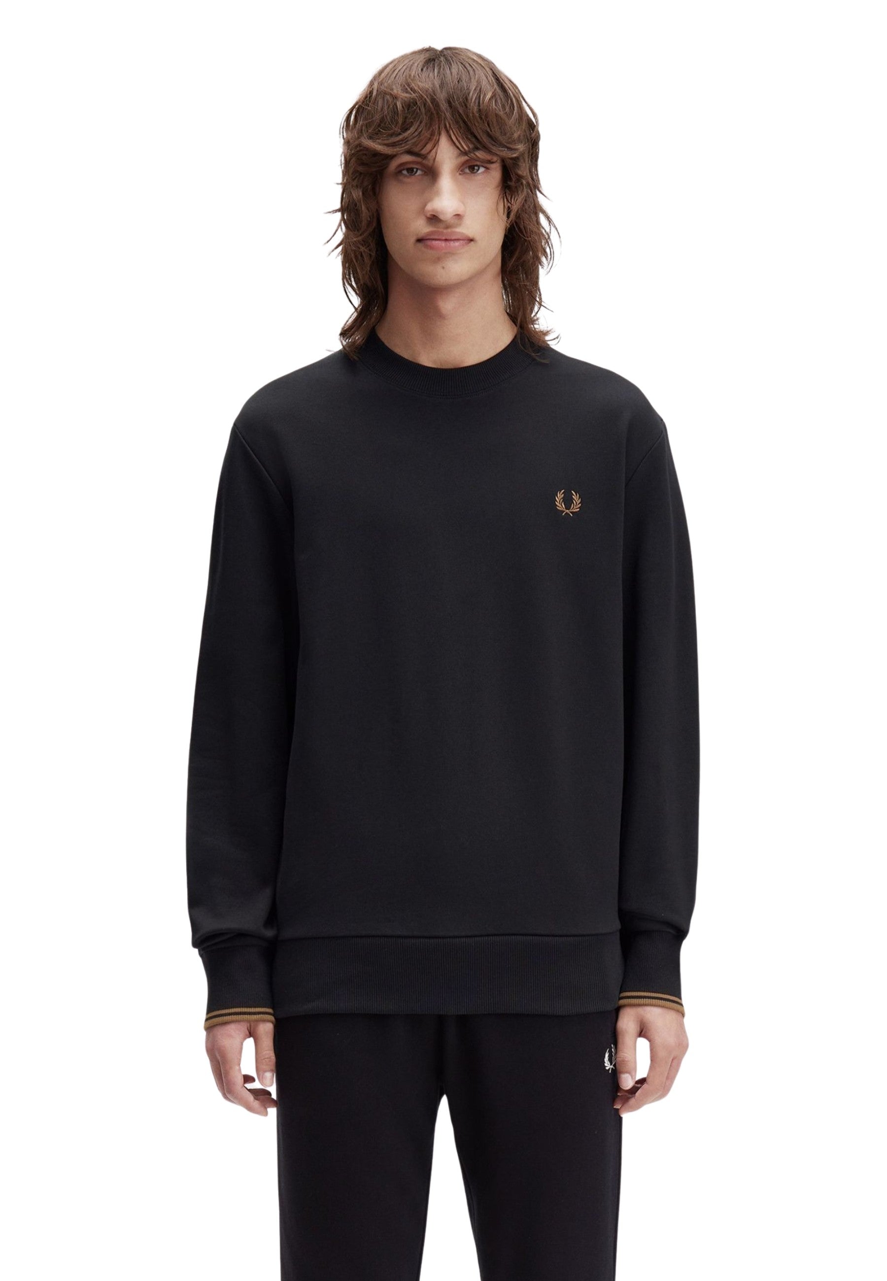 SUDADERA FRED PERRY NEGRA CONTRAST CREWNECK SWEATSHIRT