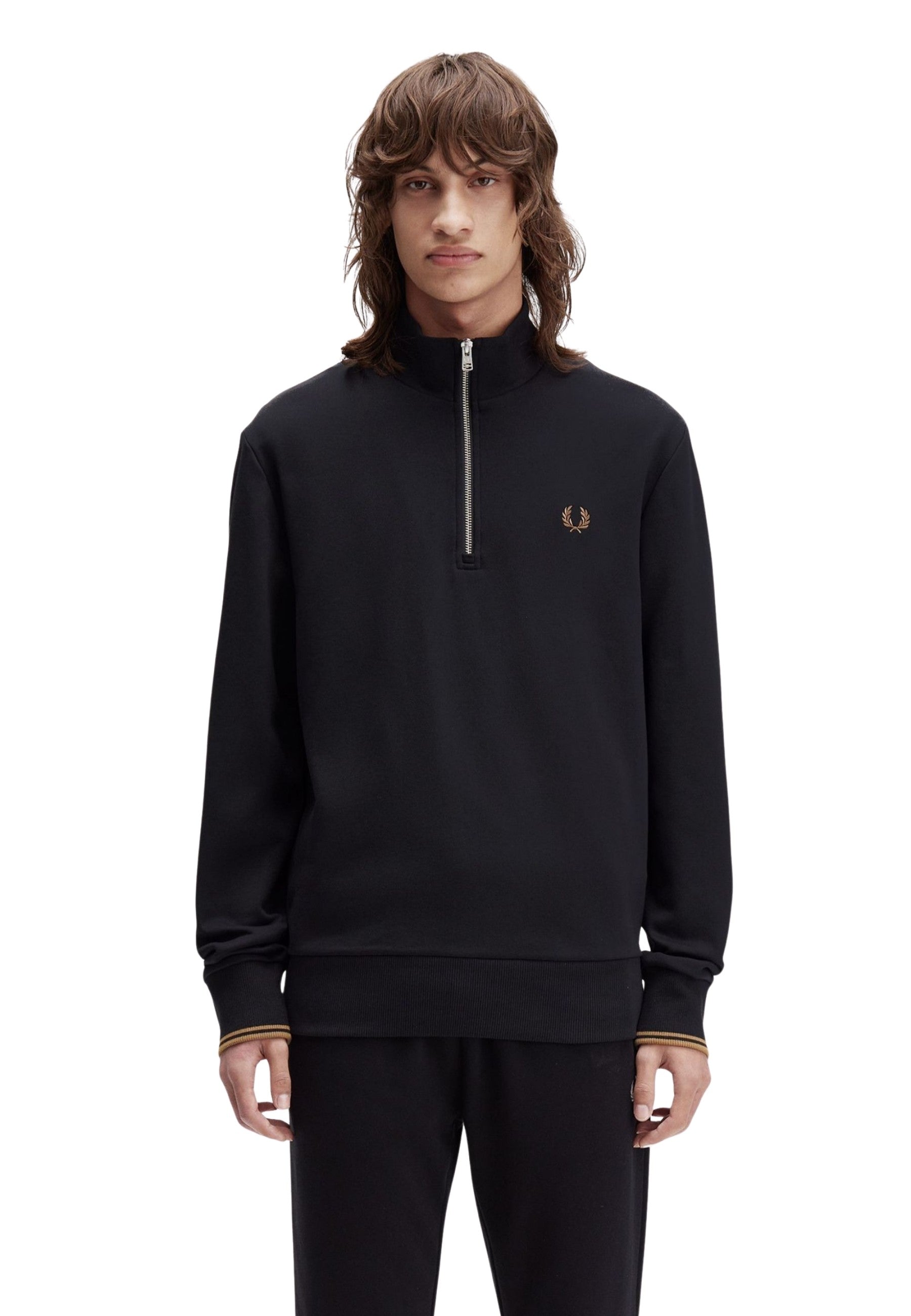 SUDADERA FRED PERRY NEGRA HALF ZIP CONTRAST SWEAT