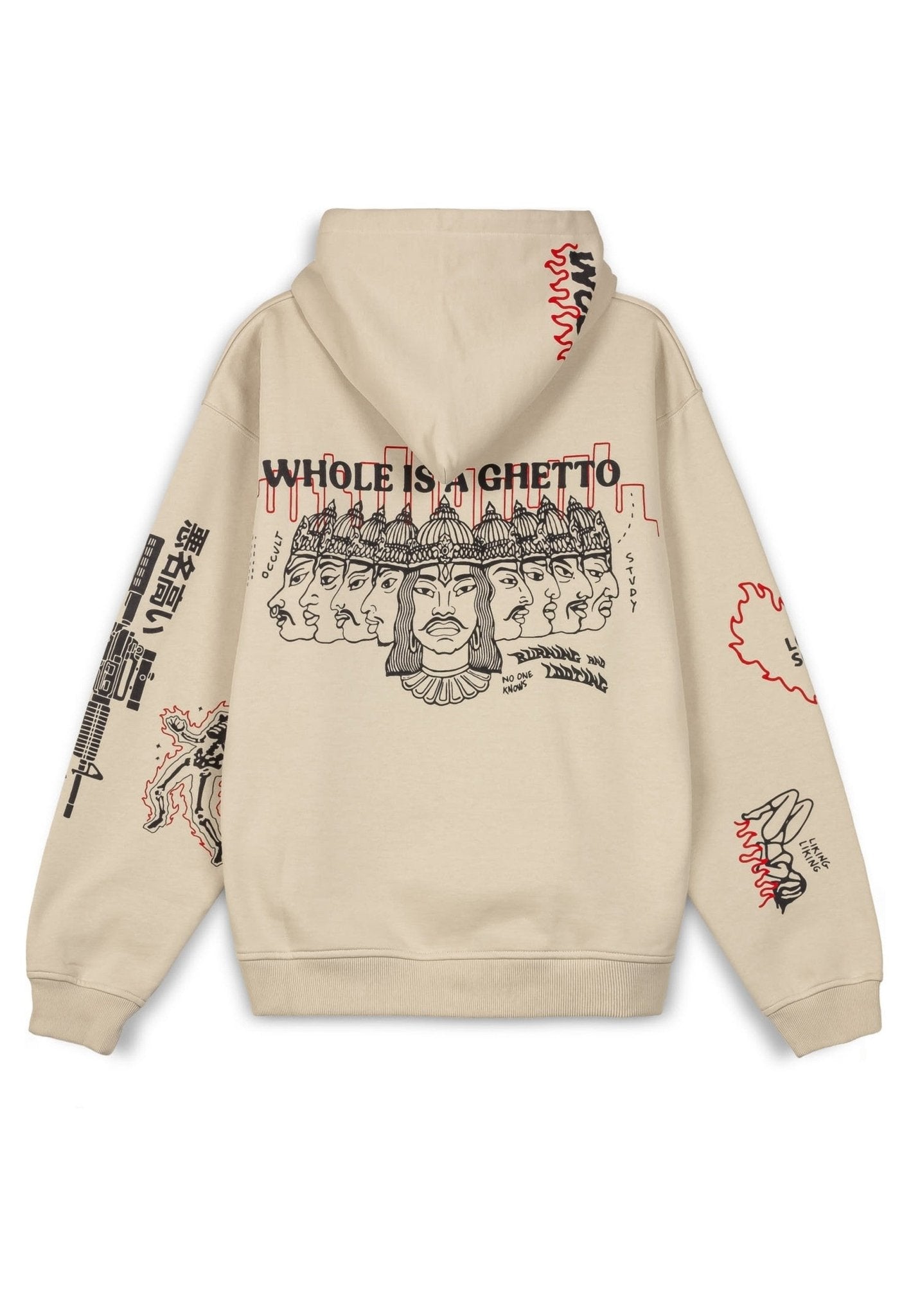 SUDADERA GRIMEY BEIGE BACK AT YOU WIDE HOLE HOODIE - AREA ZERO