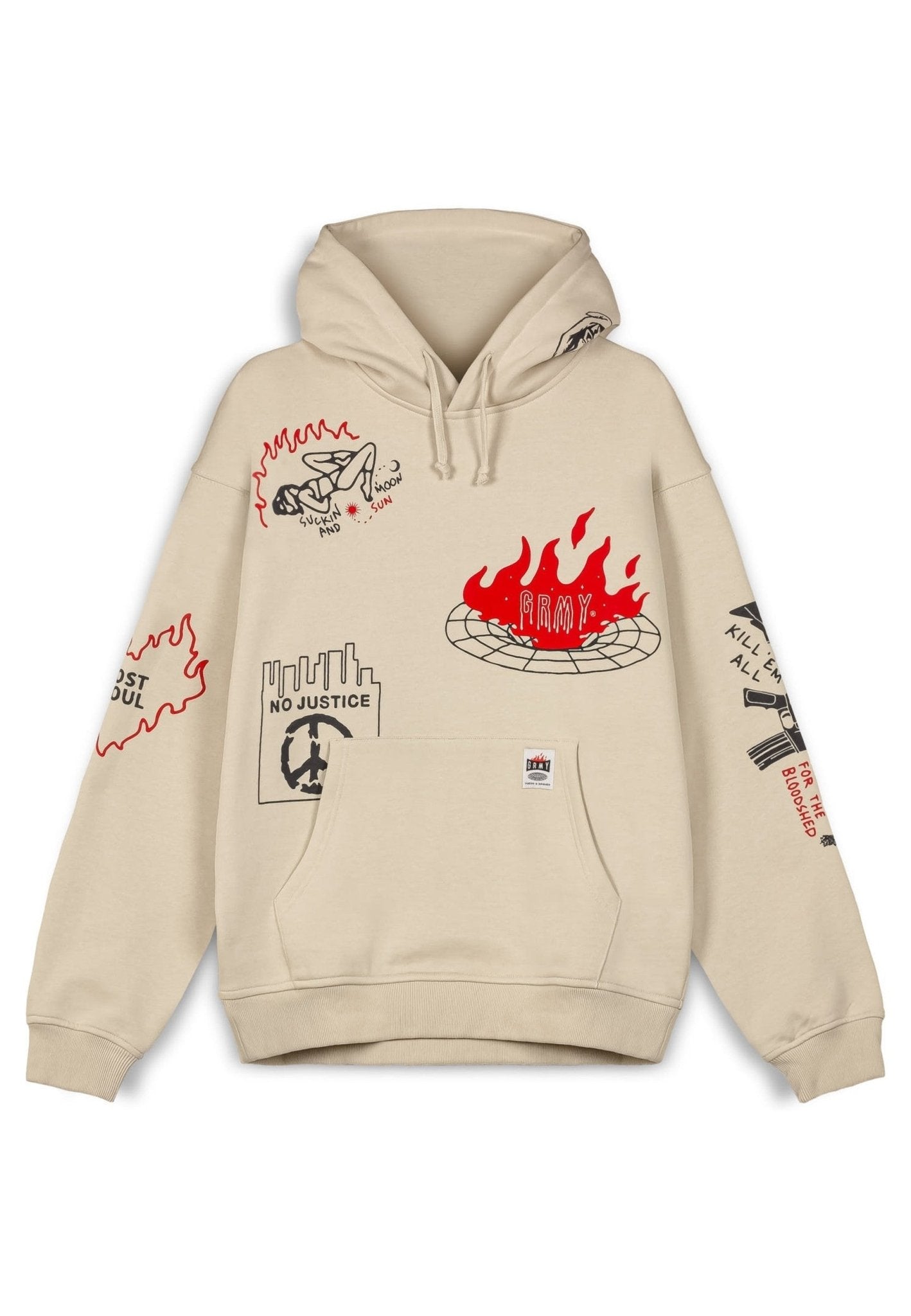 SUDADERA GRIMEY BEIGE BACK AT YOU WIDE HOLE HOODIE - AREA ZERO