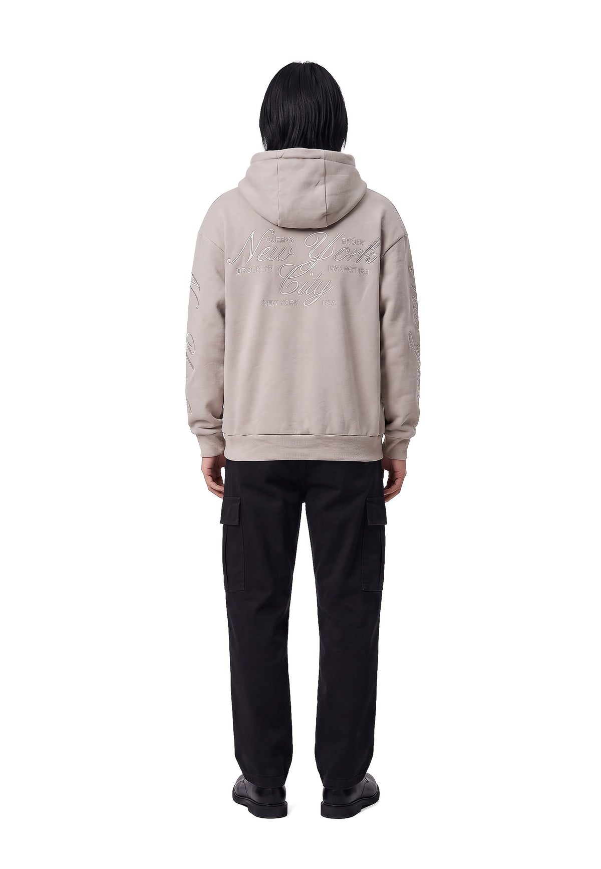 sudadera Over Street New York City Embroidered Sleeve Hoodie gris - vista 4
