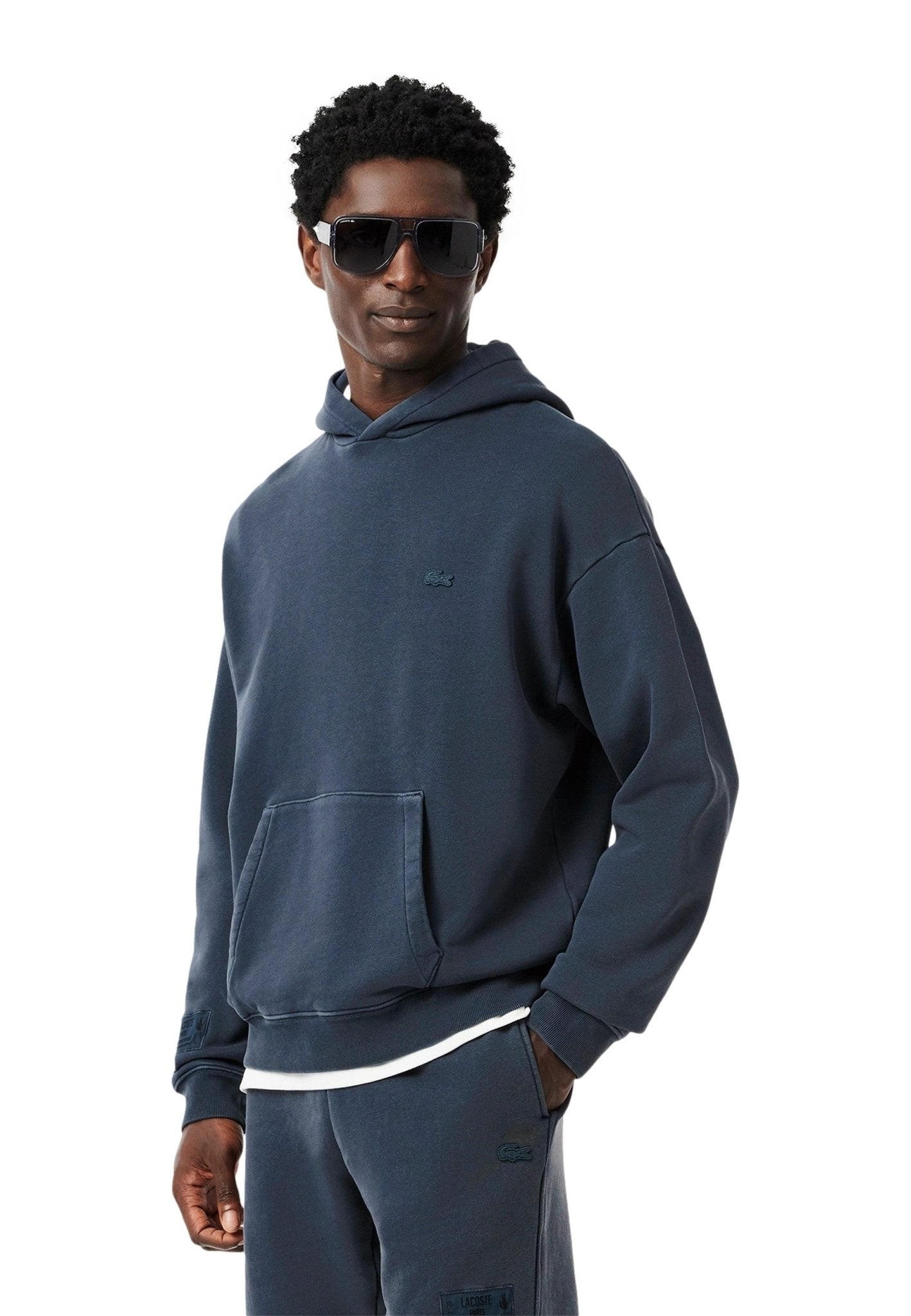 SUDADERA LACOSTE AZUL WASHED COTTON LOOSE FIT HOODIE - AREA ZERO