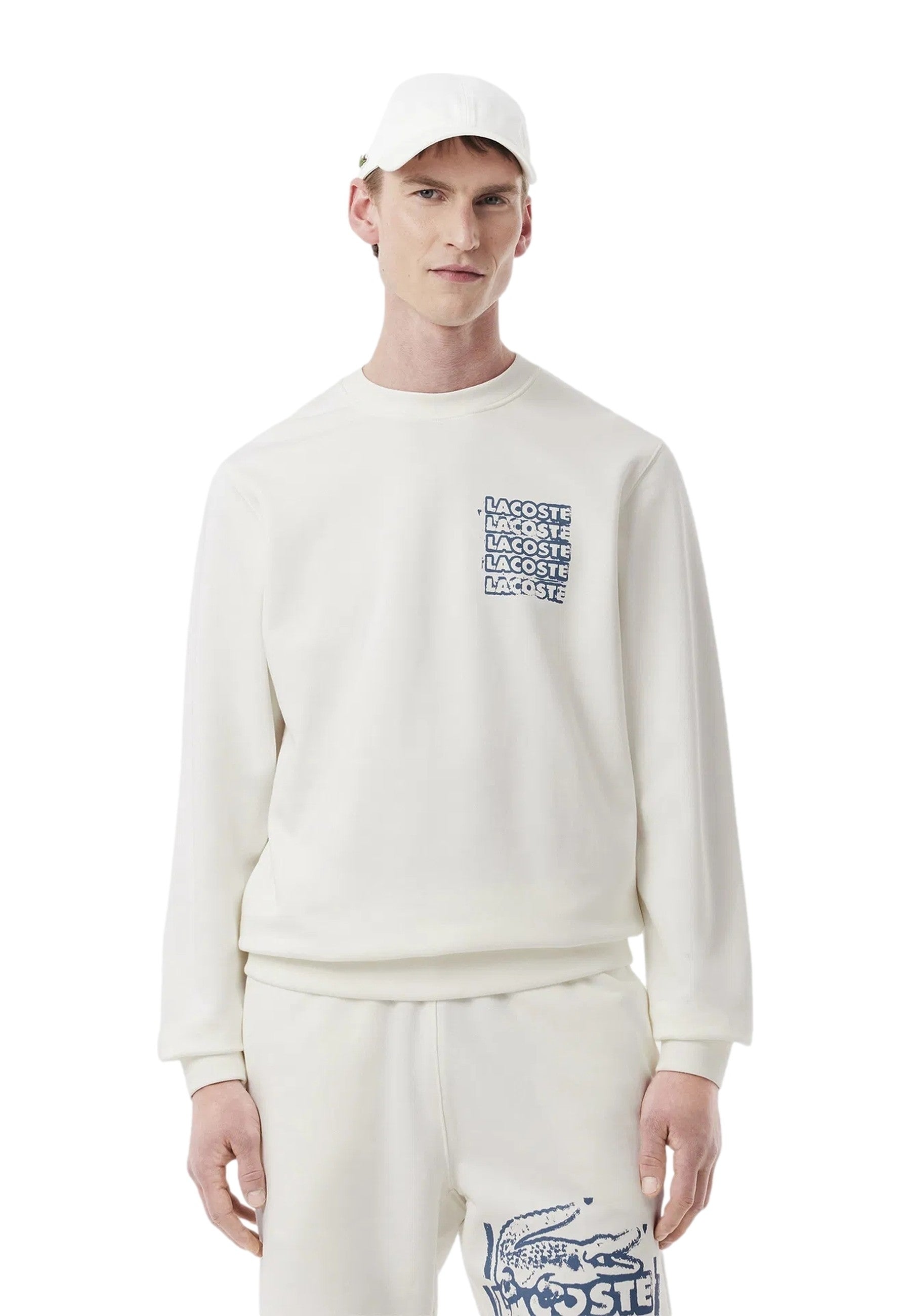 SUDADERA LACOSTE BLANCA COTTON GRAPHIC LOGO CREWNECK