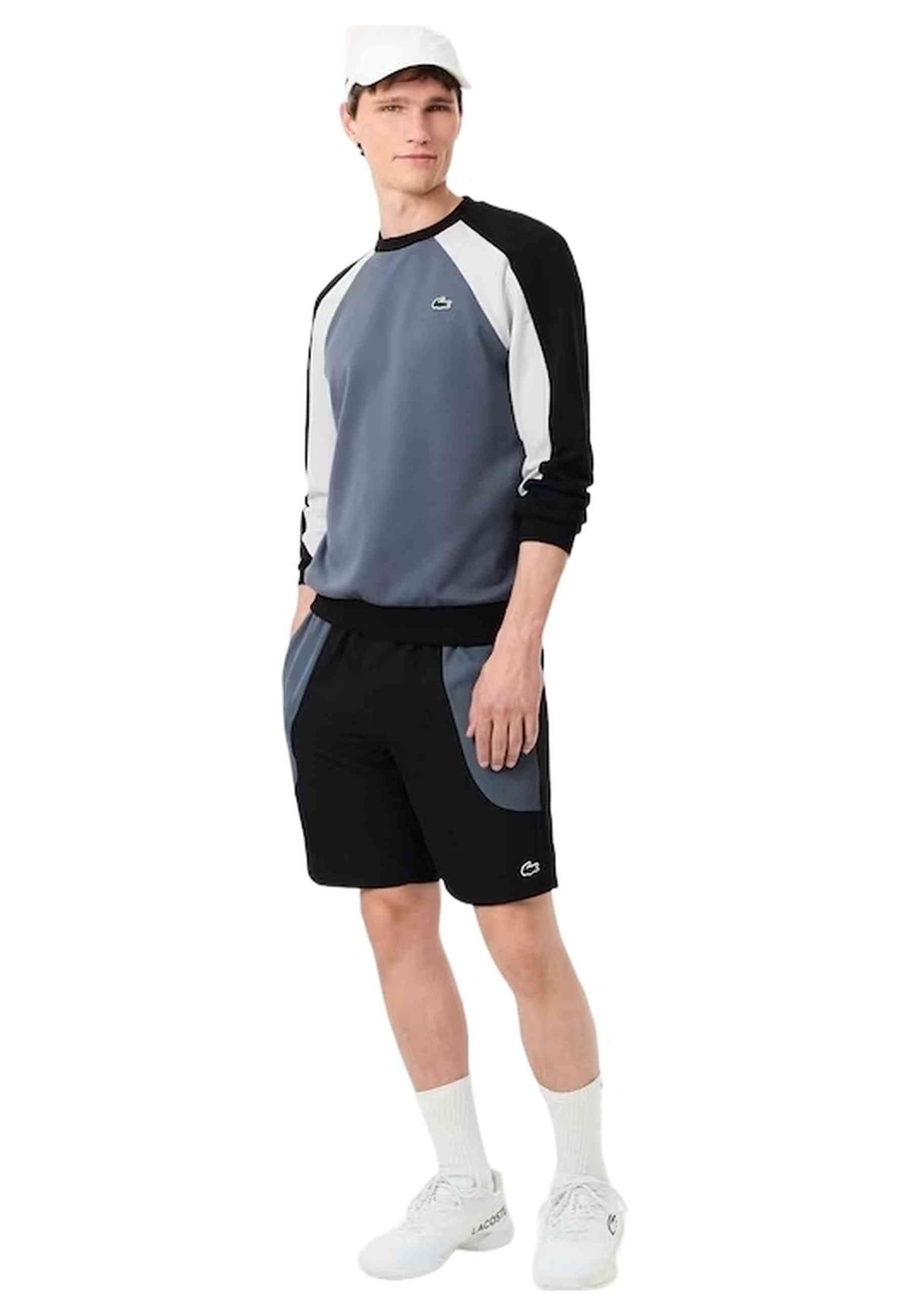 SUDADERA LACOSTE GRIS COLOURBLOCK SPORT CREWNECK SWEATSHIRT