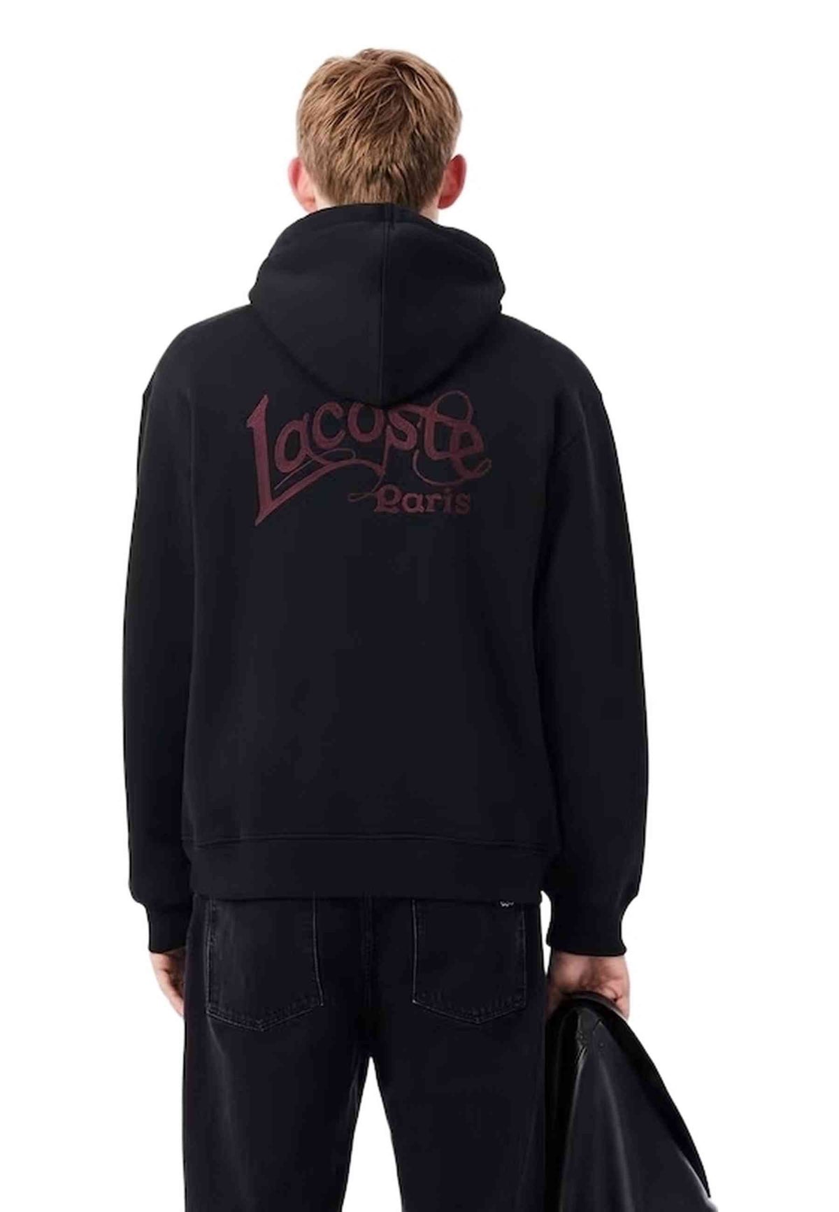 SUDADERA LACOSTE NEGRA WORDMARK EMBROIDERED HOODIE