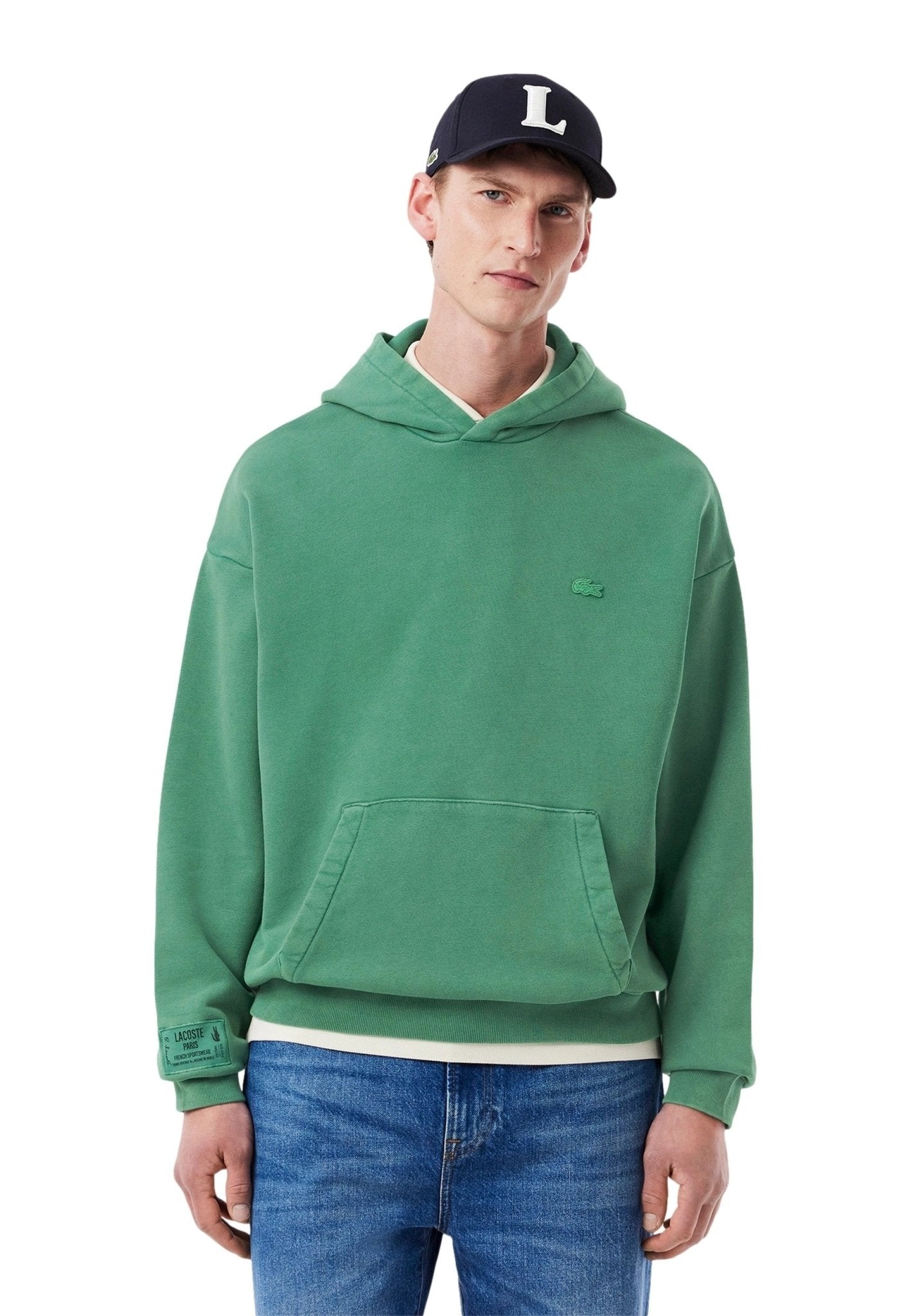 SUDADERA LACOSTE VERDE WASHED COTTON LOOSE FIT HOODIE - AREA ZERO
