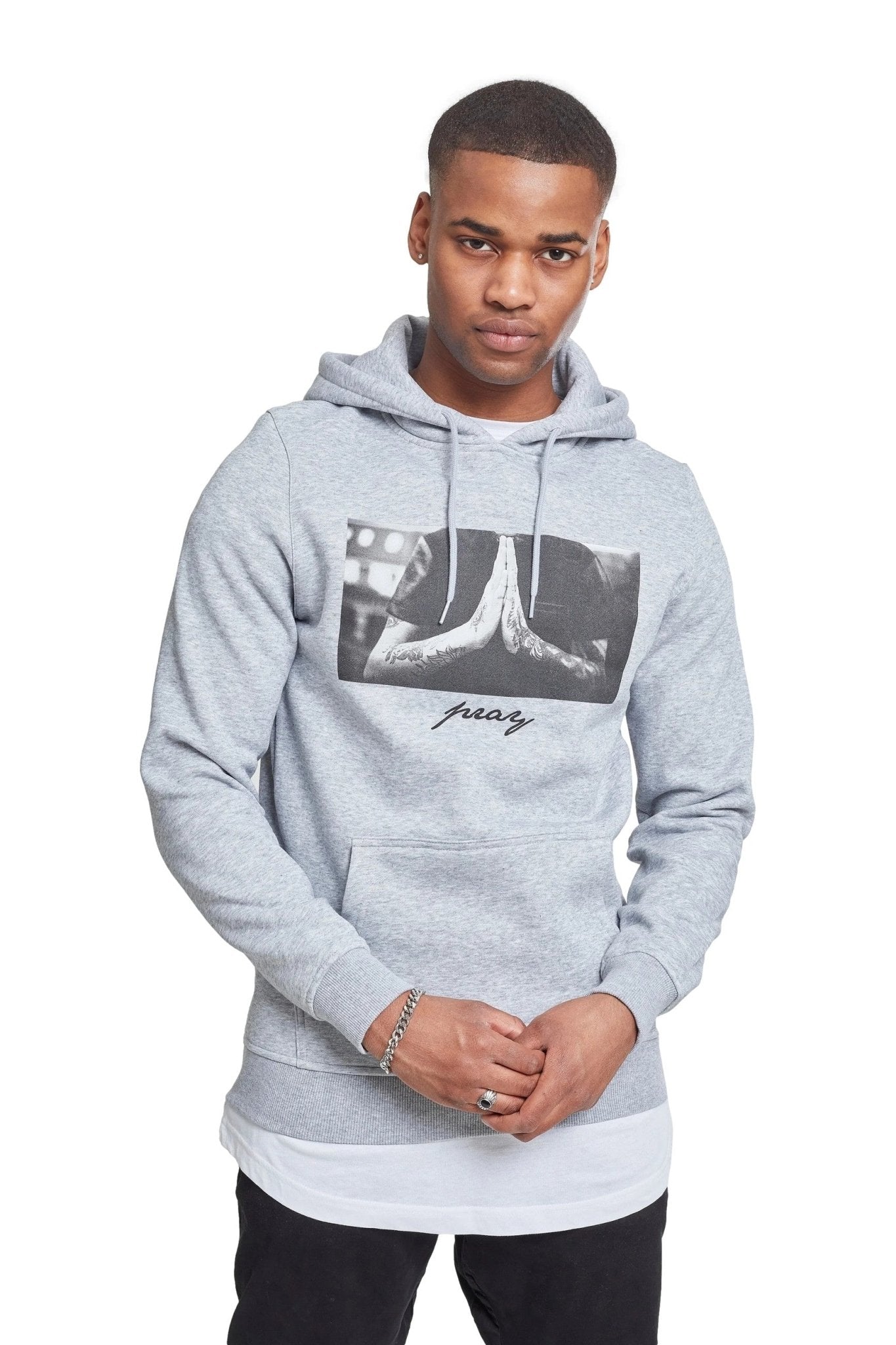 SUDADERA MISTER TEE GRIS HEATHER PRAY HOODIE - AREA ZERO