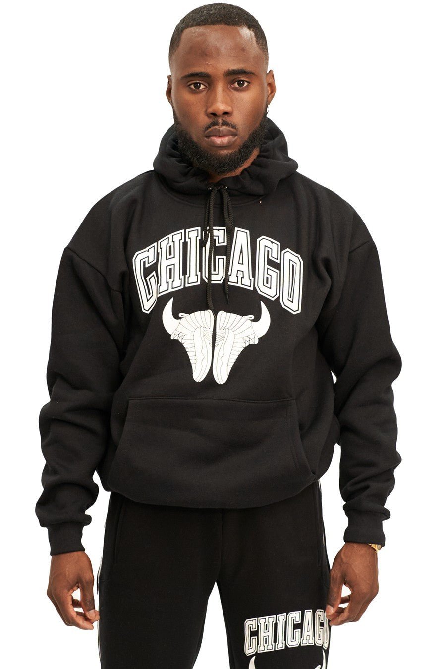 SUDADERA NEGRA CHICAGO SNEAKERS BIG FACE HOODIE - AREA ZERO