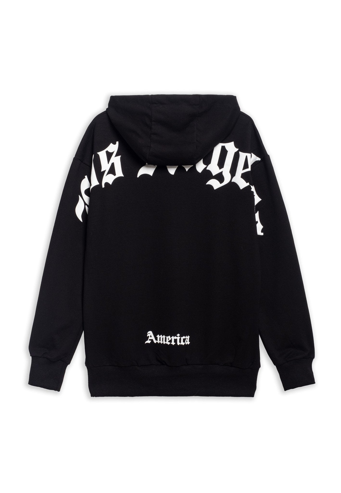 SUDADERA NEGRA LOS ANGELES BACK LOGO HOODIE - AREA ZERO