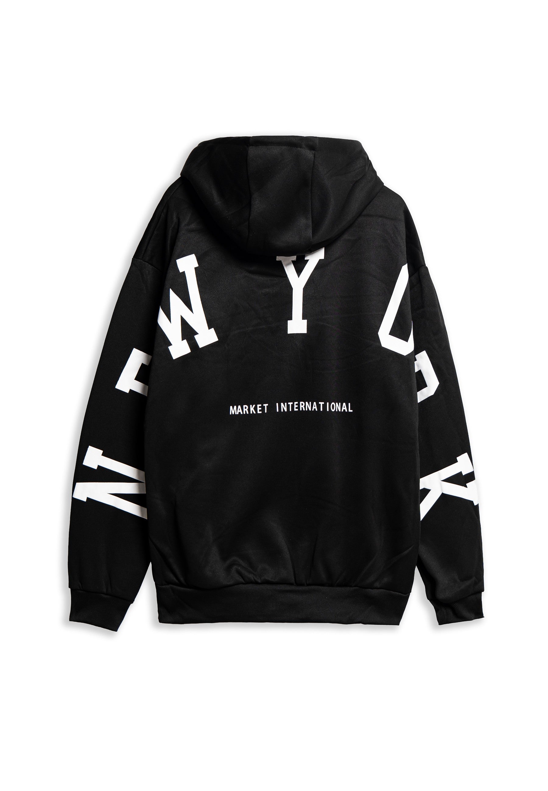 SUDADERA NEGRA NEW YORK INTERNATIONAL MARKET HOODIE