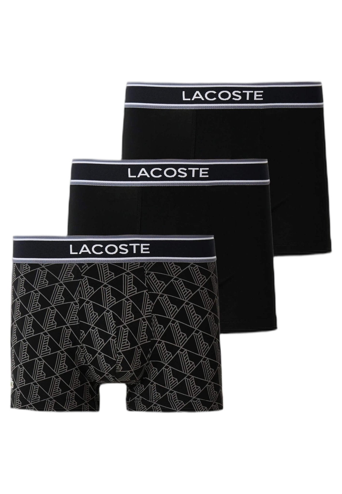 TRIPACK BOXERS LACOSTE NEGROS BASIC & MONOGRAM LOGO SHORT - AREA ZERO