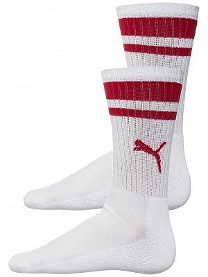 TRIPACK CALCETINES PUMA BLANCOS ALTOS FRANJA ROJA LOGO - AREA ZERO