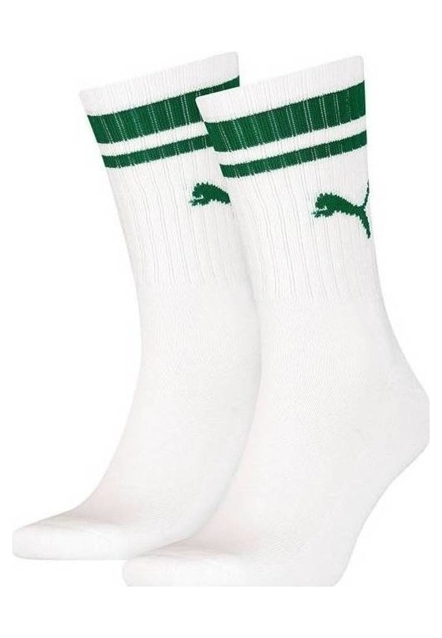 TRIPACK CALCETINES PUMA BLANCOS ALTOS FRANJA VERDE LOGO - AREA ZERO